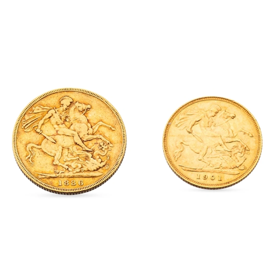 AN 1886 GOLD FULL SOVEREIGN AND A 1901 HALF SOVEREIGN ENGLIS...