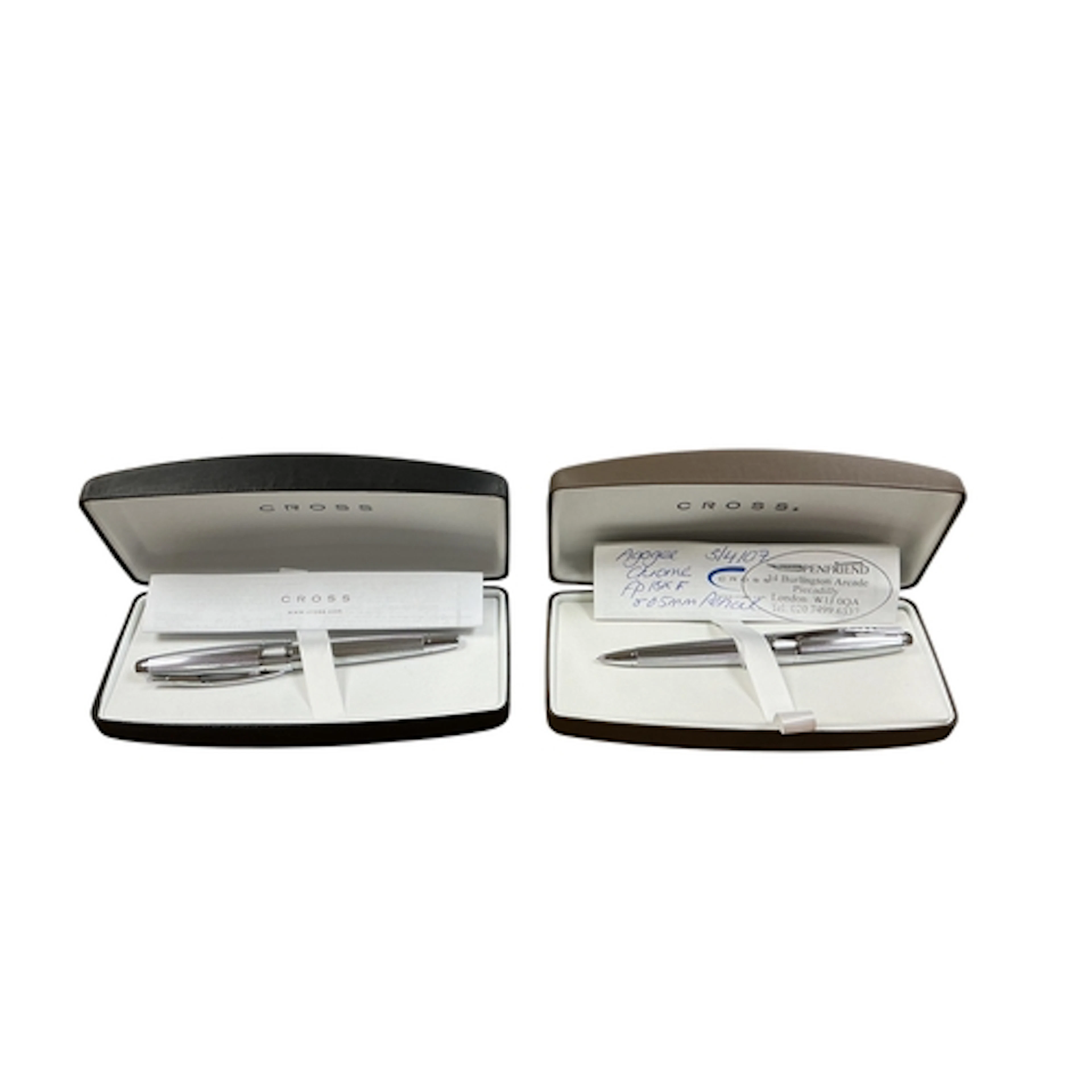 A Cross Agogee chrome fountain pen and pencil, both in origi...
