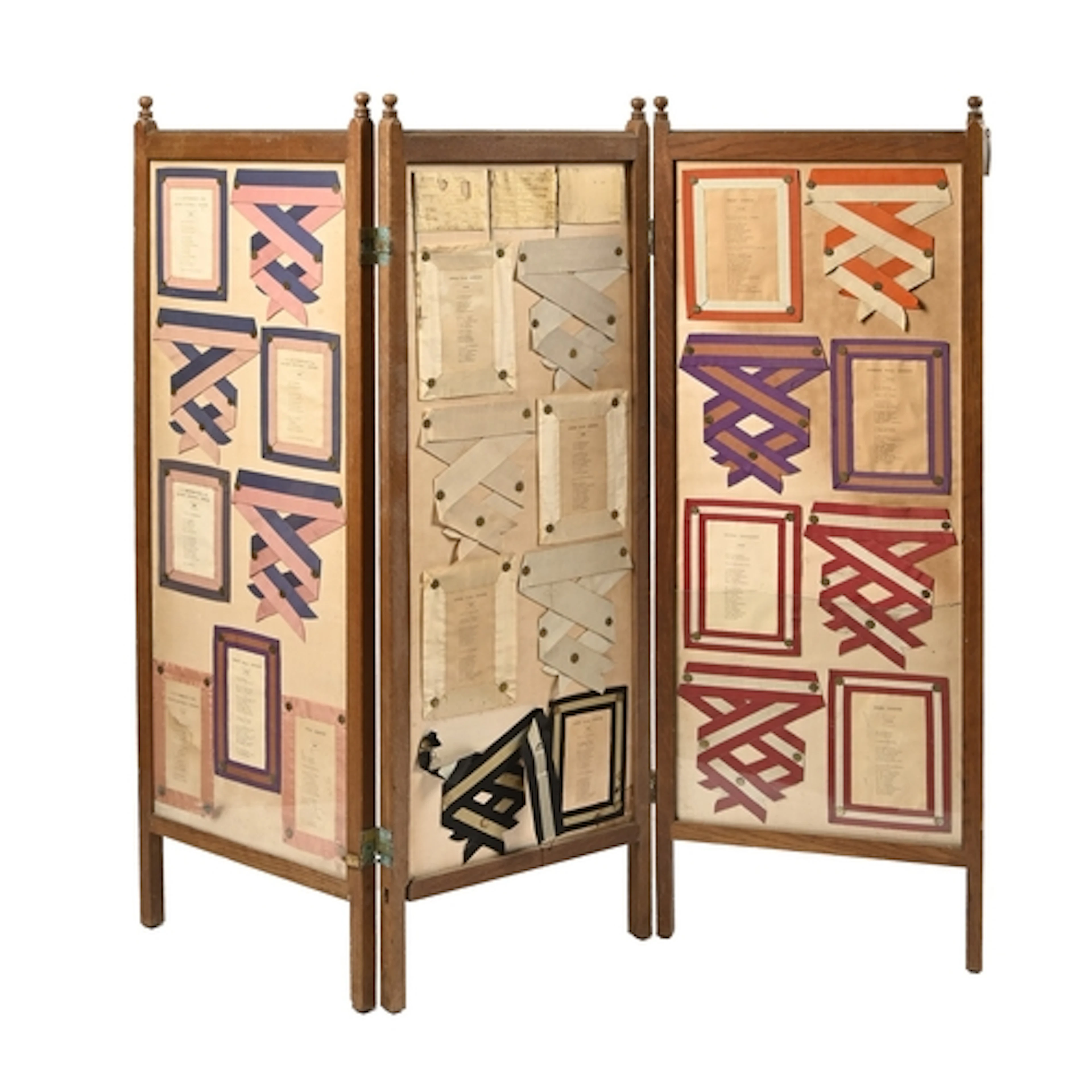 Eton College sport. An oak screen, early 20th c, of three le...