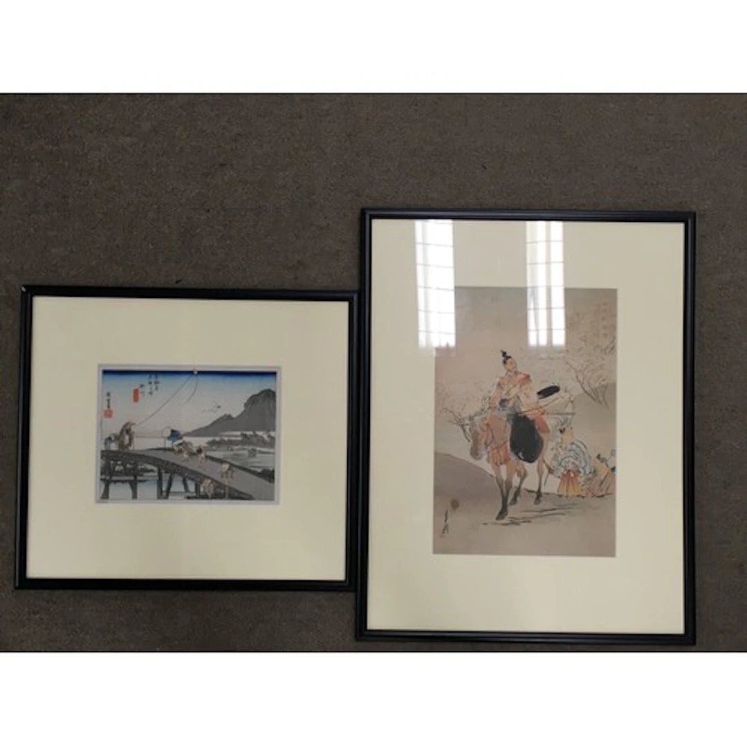 Two Japanese woodblock prints. 39cm X 35cm — 50cm X 39cm.