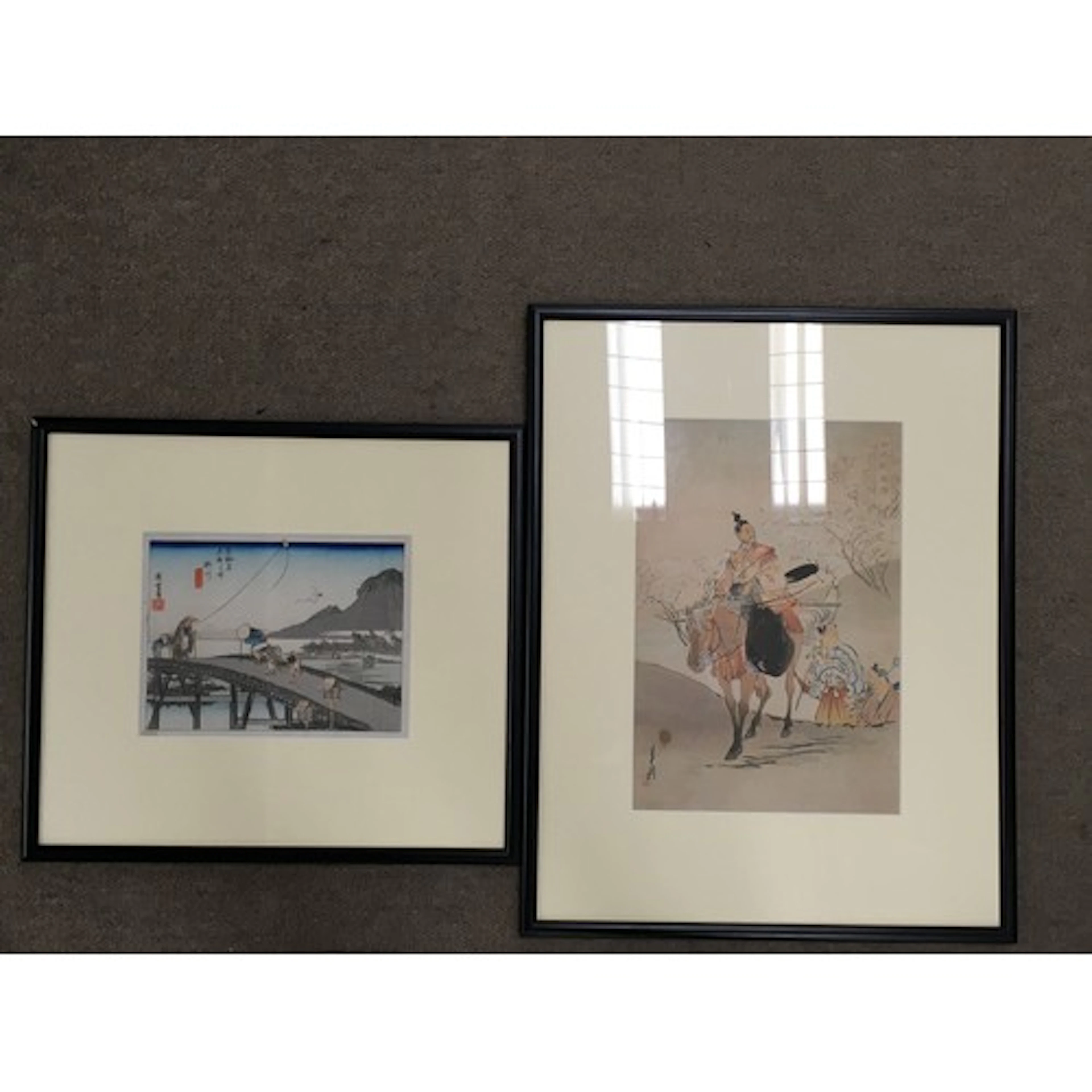 Two Japanese woodblock prints. 39cm X 35cm — 50cm X 39cm.
