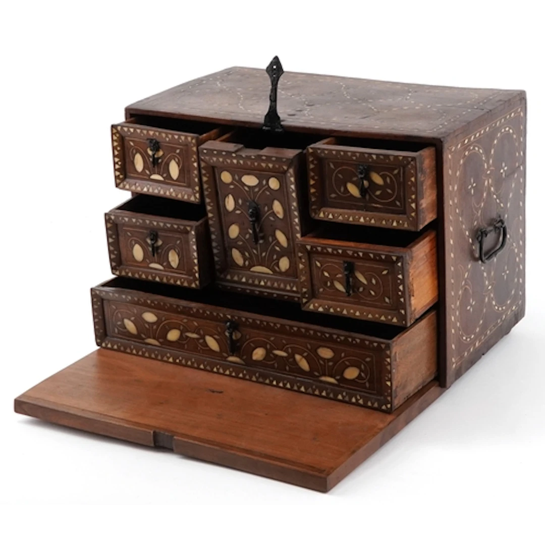 Antique Ottoman table cabinet with bone inlay, fitted with a...