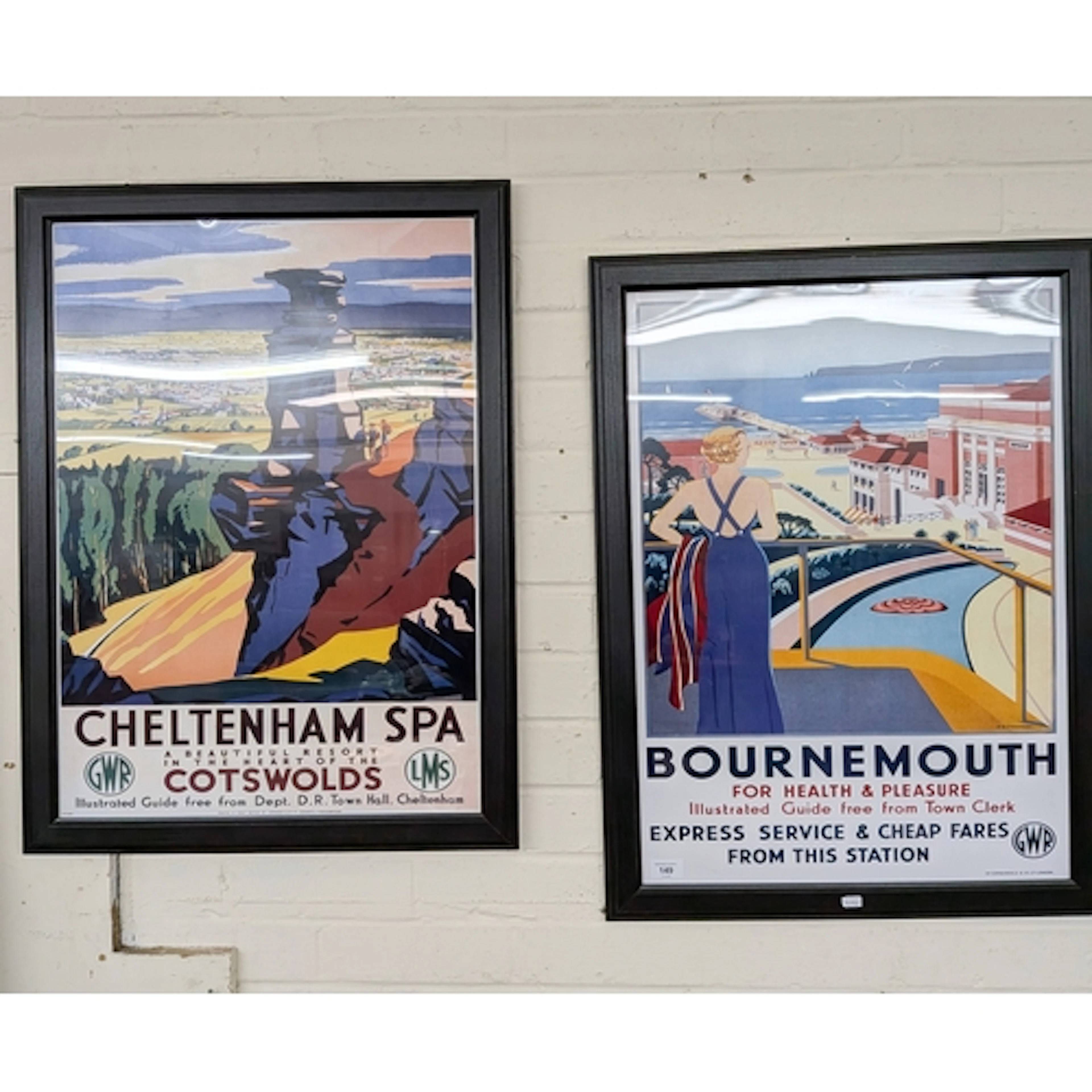 Two modern framed GWR railway advertising posters, Bournemou...