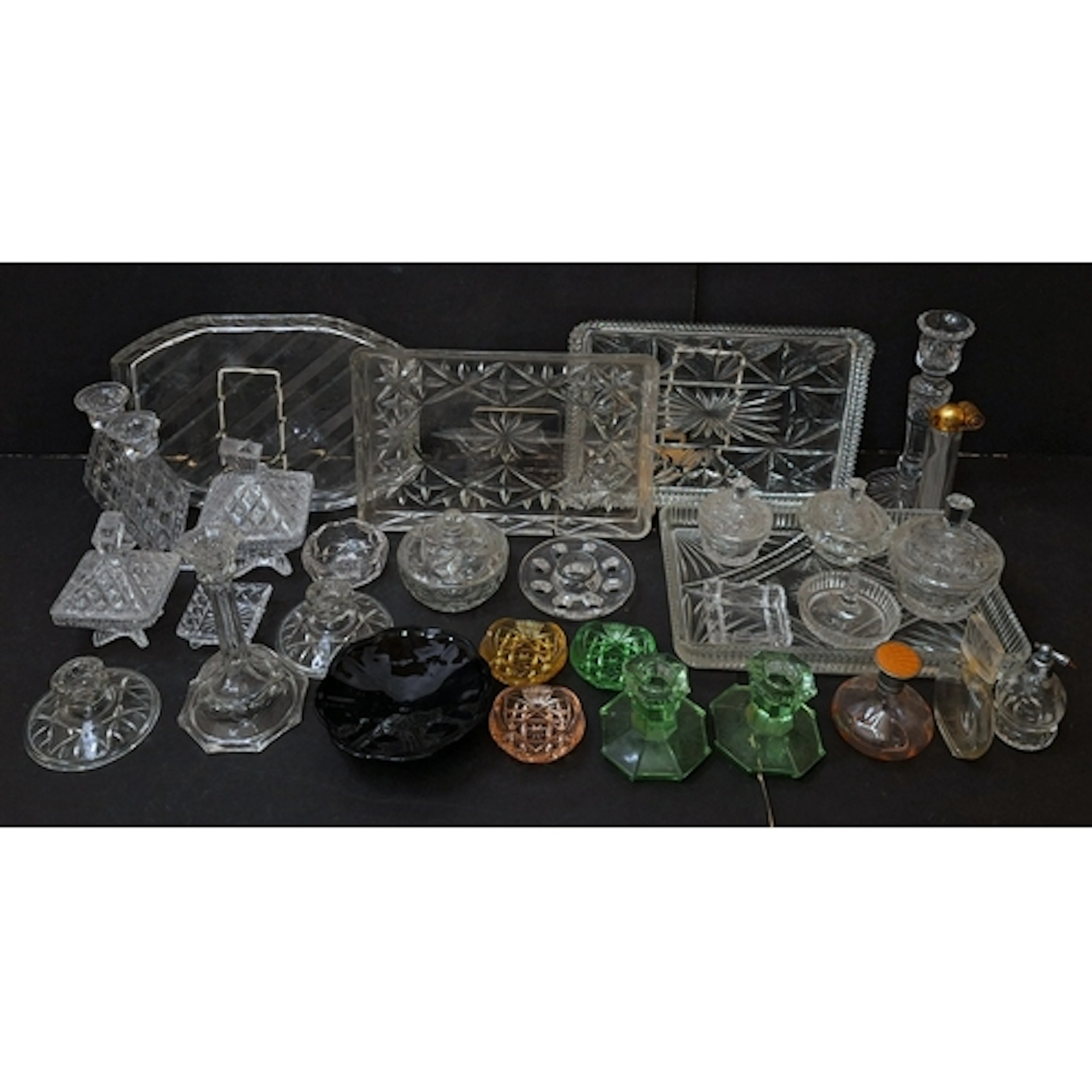 Vintage Glass & Crystal Dressing Table Items incl. candlesti...