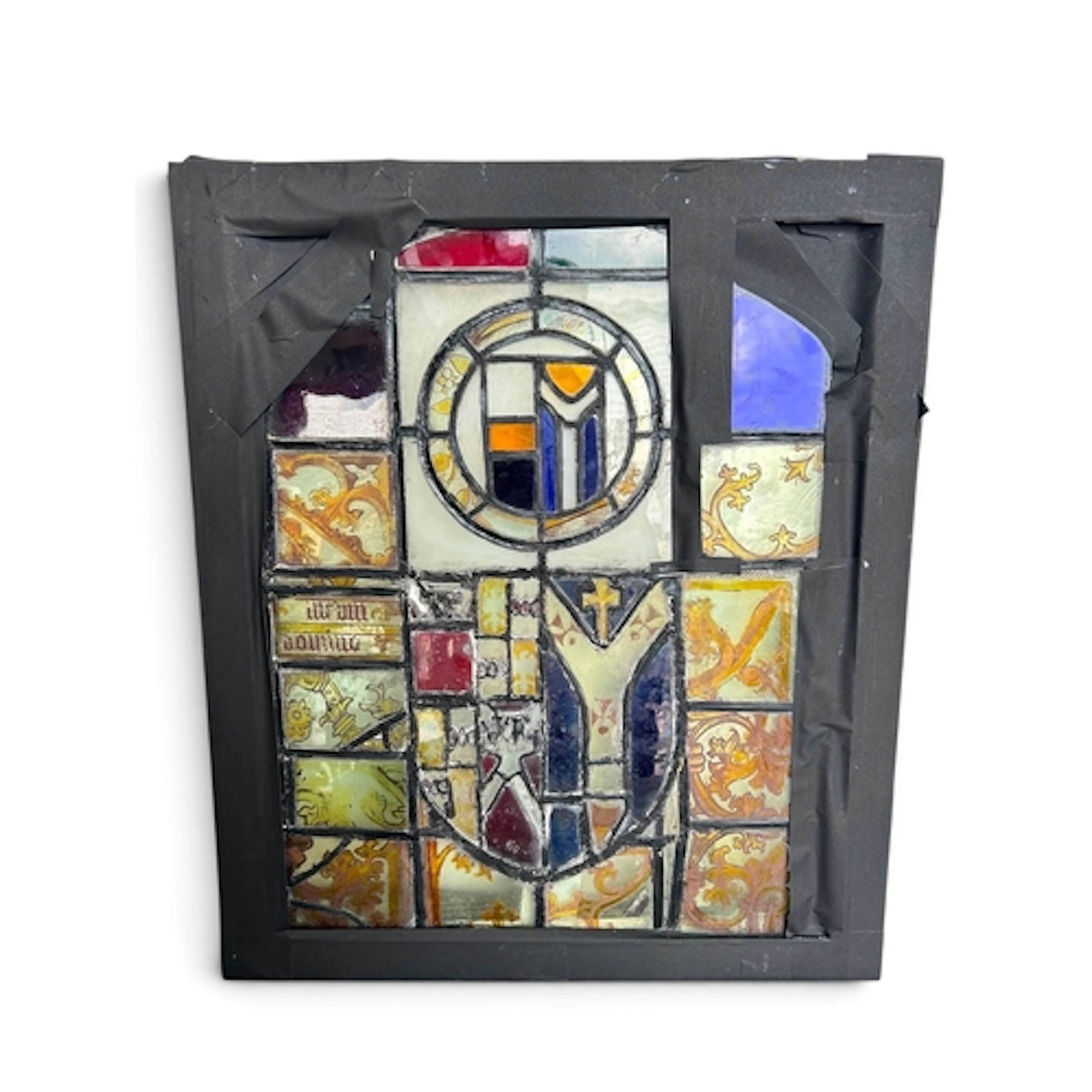 A MEDIEVAL AND LATER COMPOSITE STAINED GLASS WINDOW Depictin...