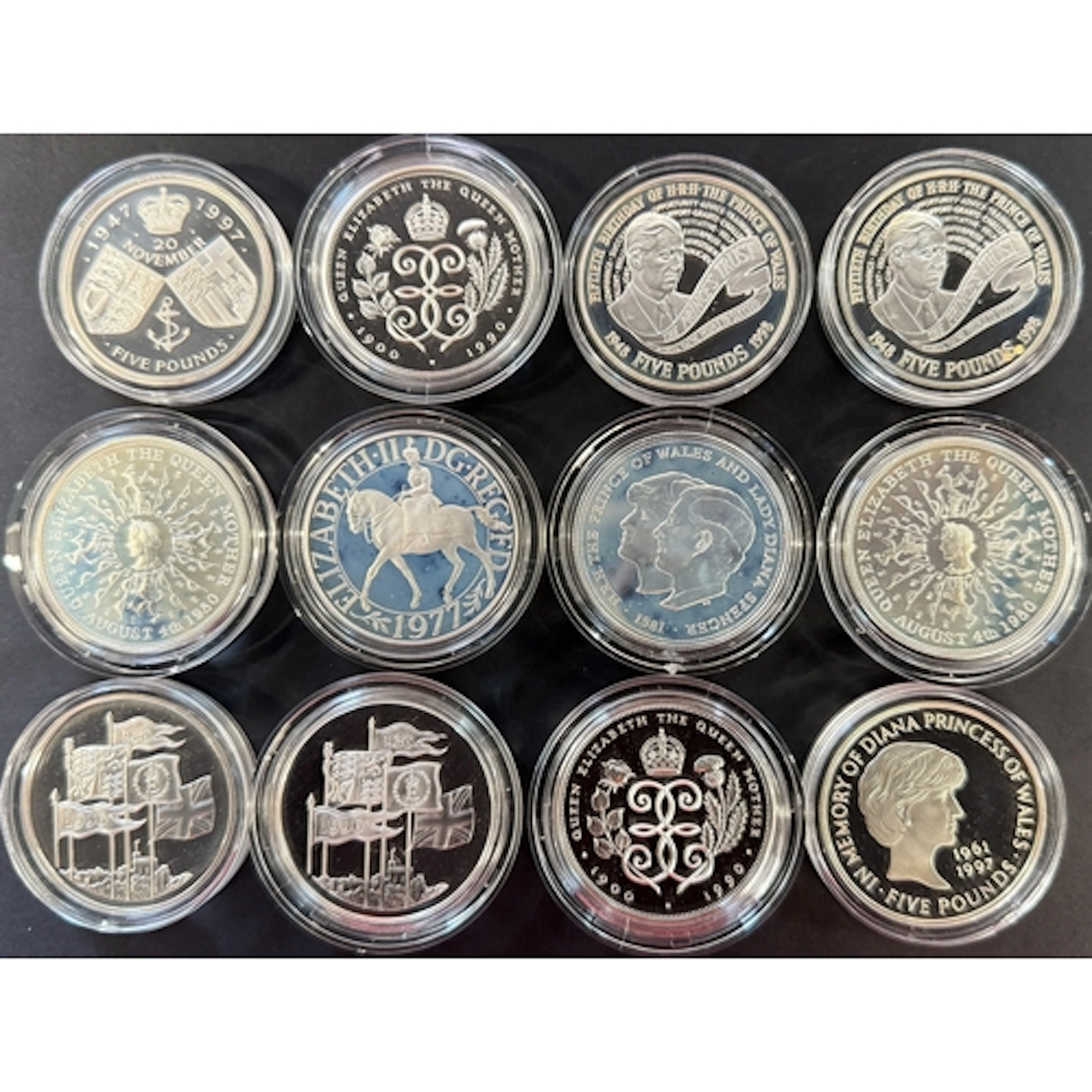 A group of 12 UK QEII silver proof Crowns and £5 coins, incl...