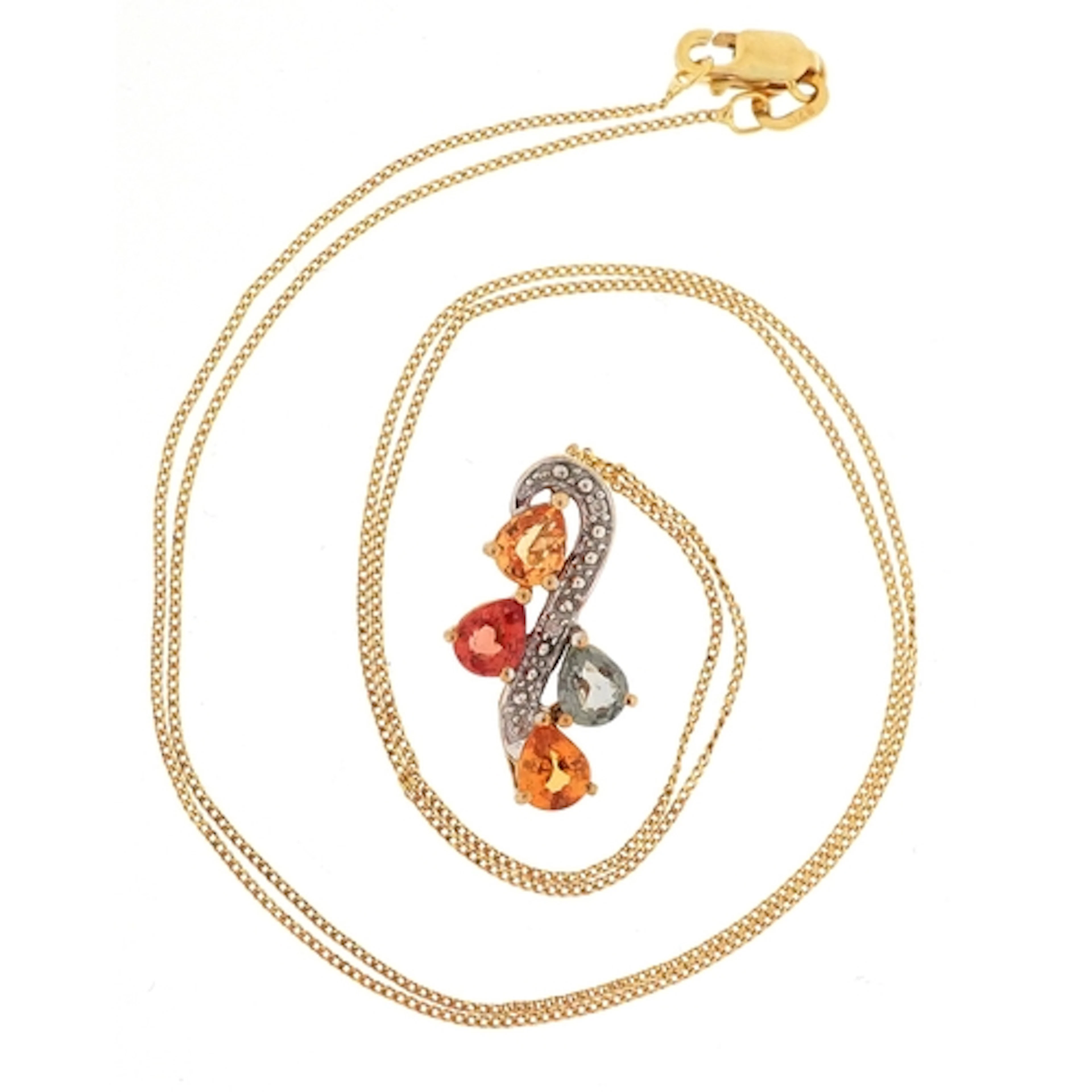 10k gold diamond and multi gem pendant on a 9ct gold necklac...