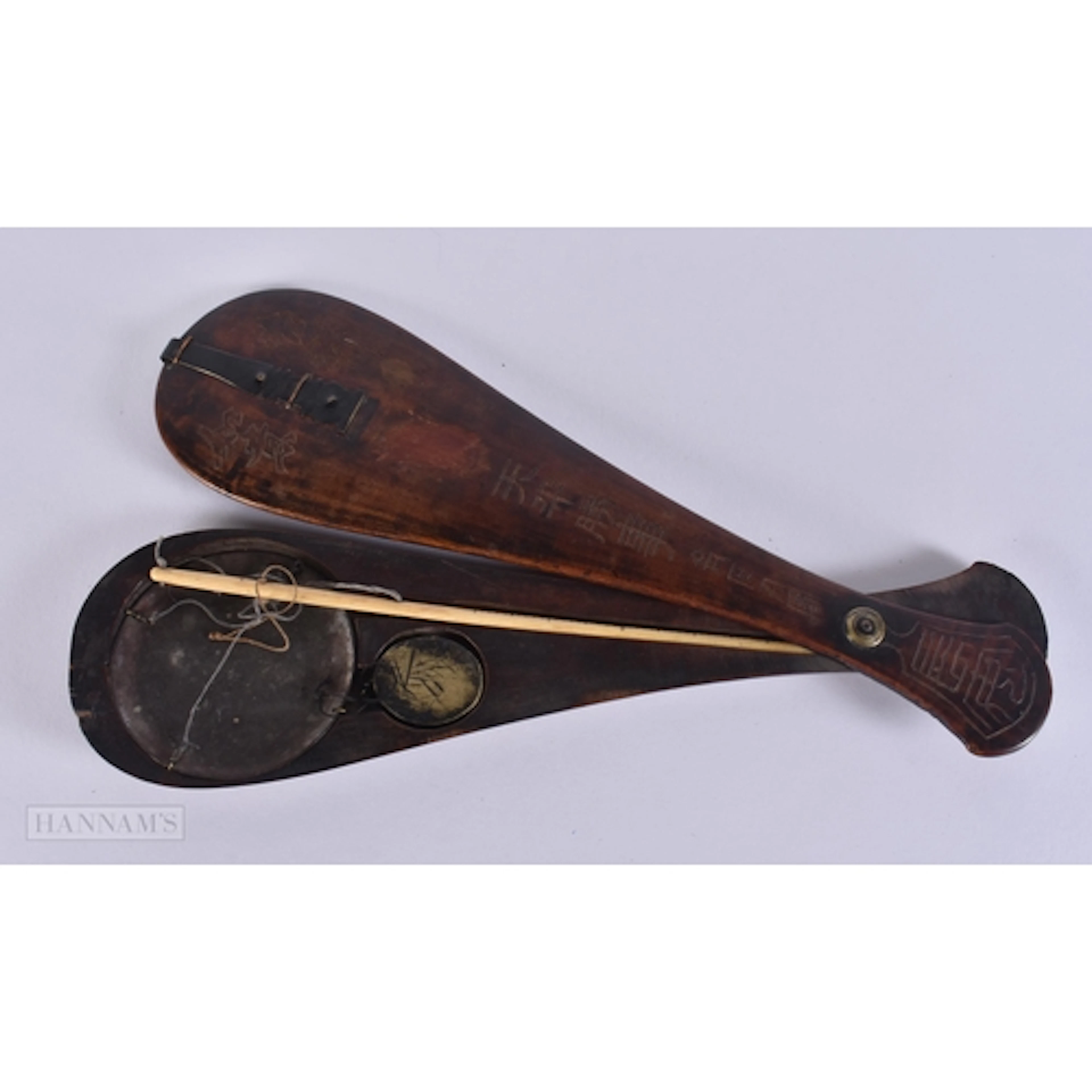 A SET OF EARLY 20TH CENTURY CHINESE CARVED WOOD OPIUM SCALES...