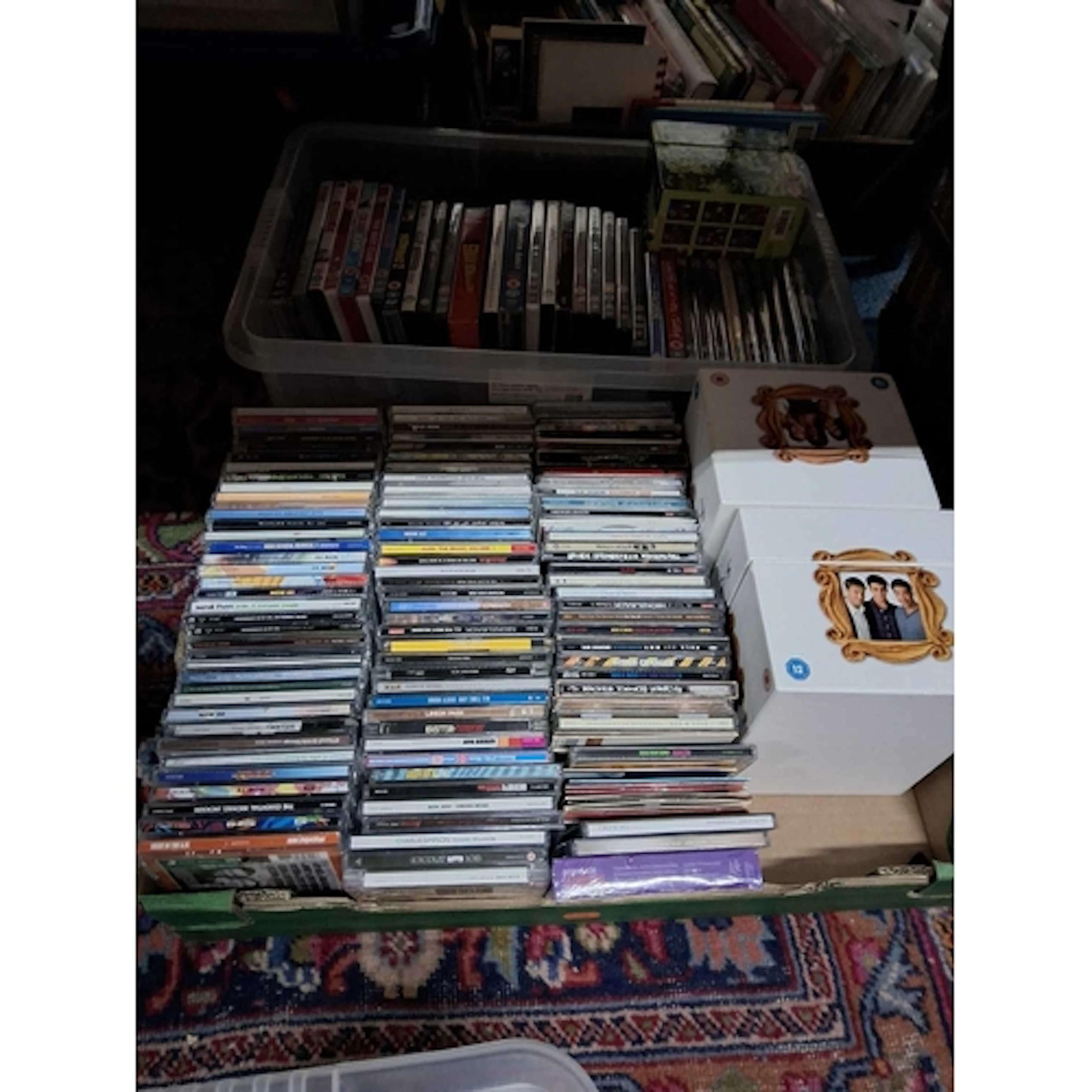 THREE BOXES OF CD'S, DVD'S & 78 RPM RECORDS, the records...
