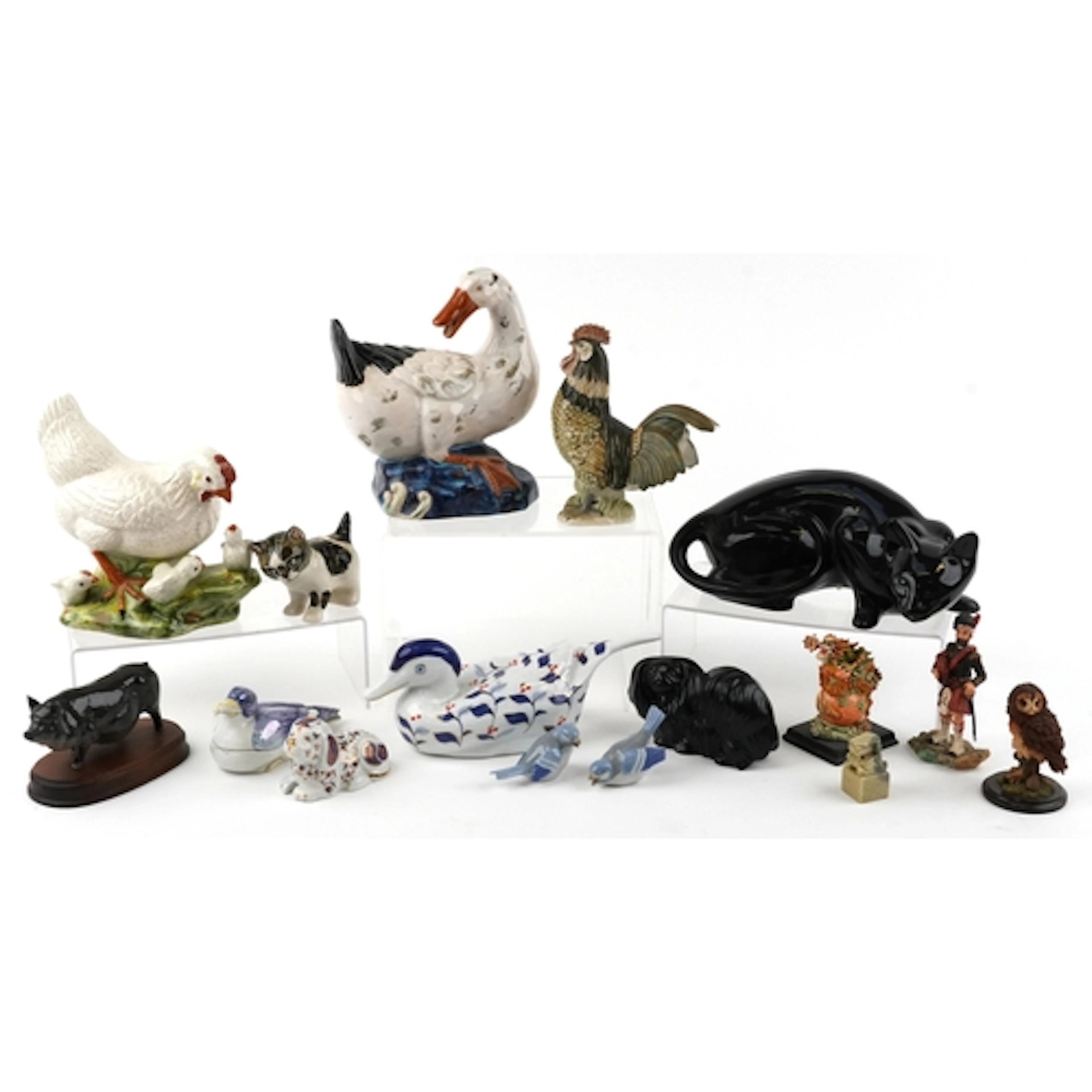 Collection of decorative porcelain animals, the largest 35cm...