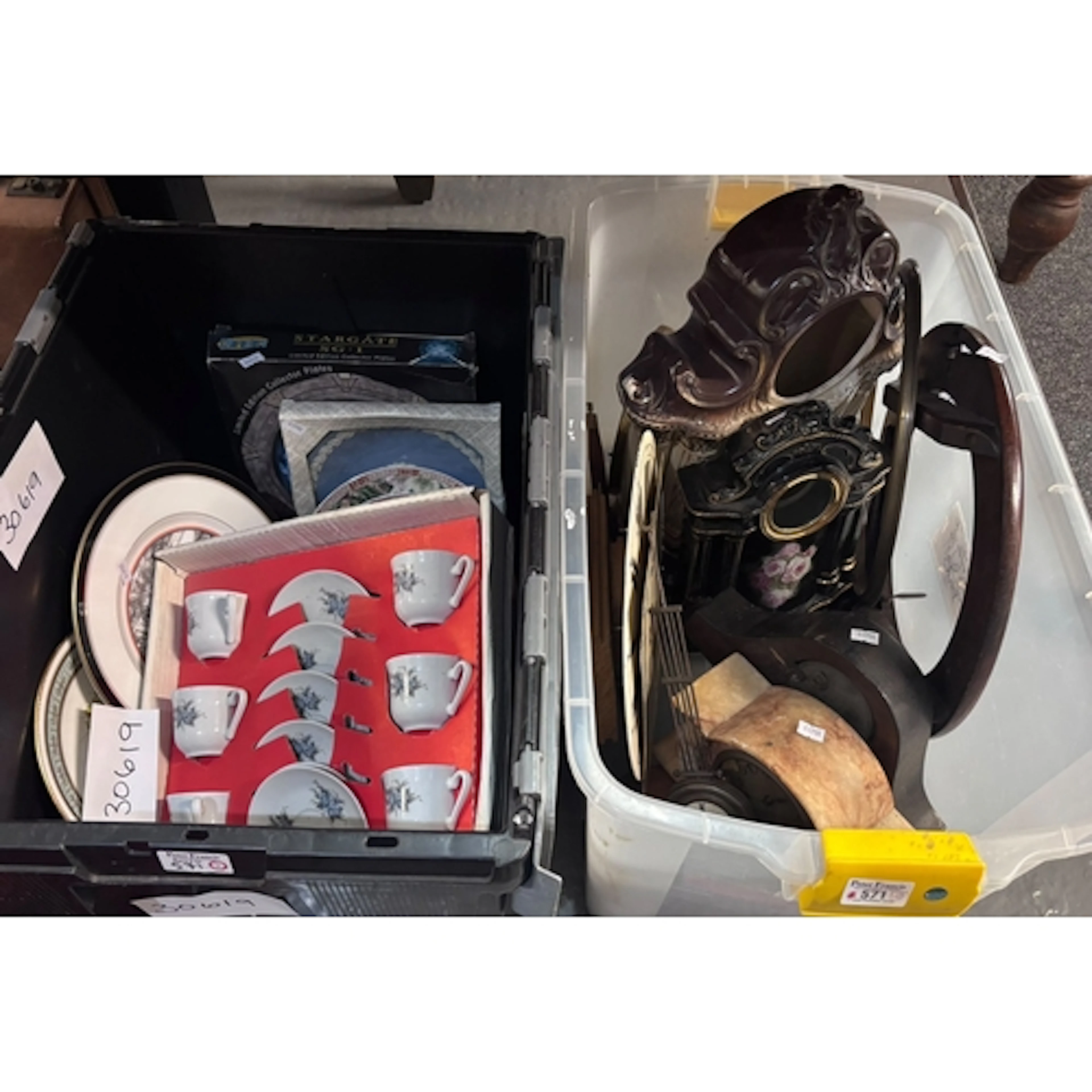 Box of assorted clocks, clock parts and faces, together with...