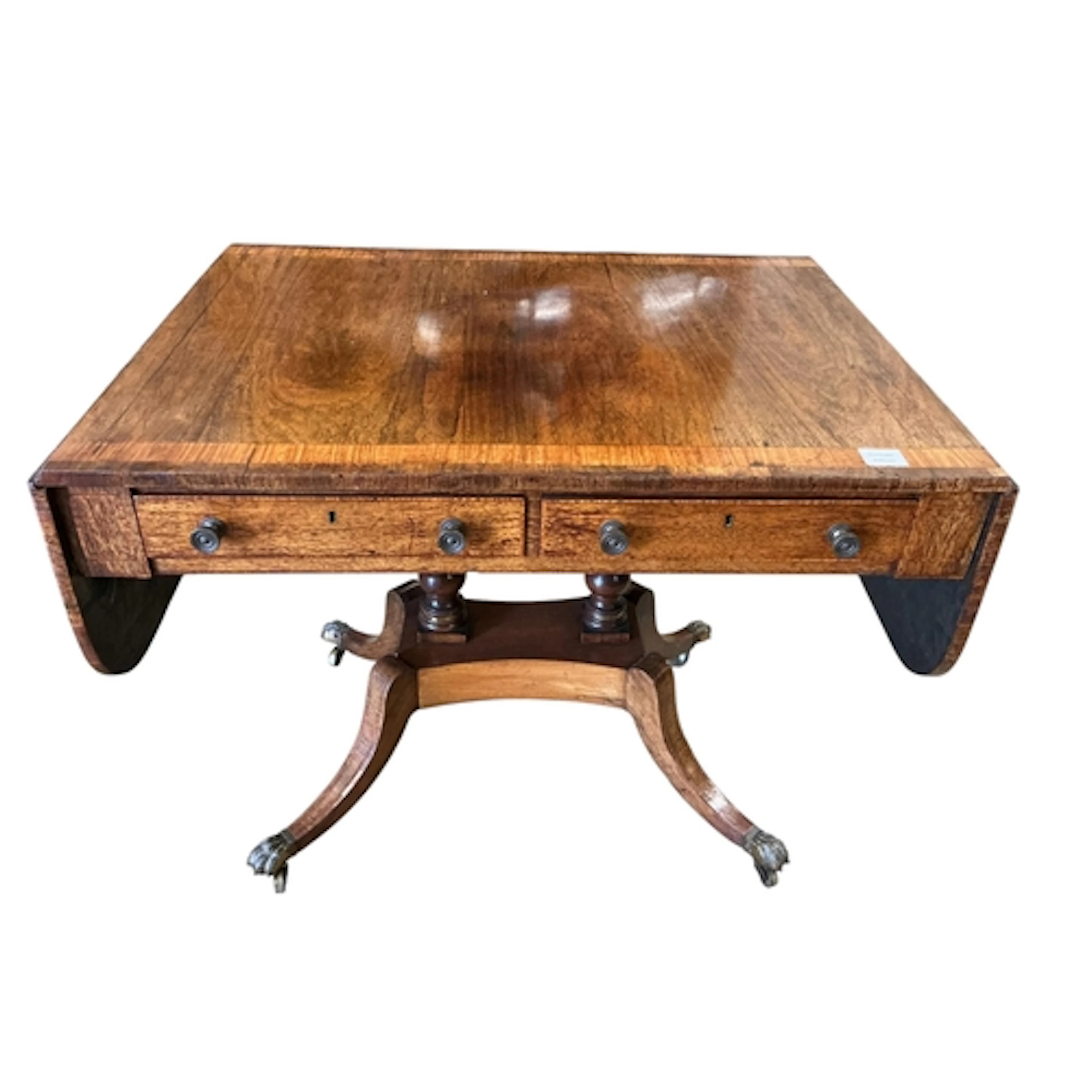 A Regency rosewood sofa table, crossbanded in satinwood and ...