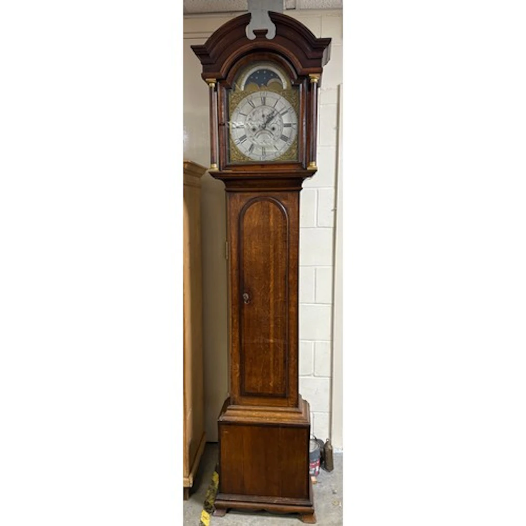 A Fr Parker Knaresbro 19thC oak & mahogany banded longcase c...
