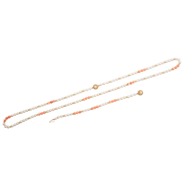 A cultured pearl and coral necklace and bracelet, each compo...