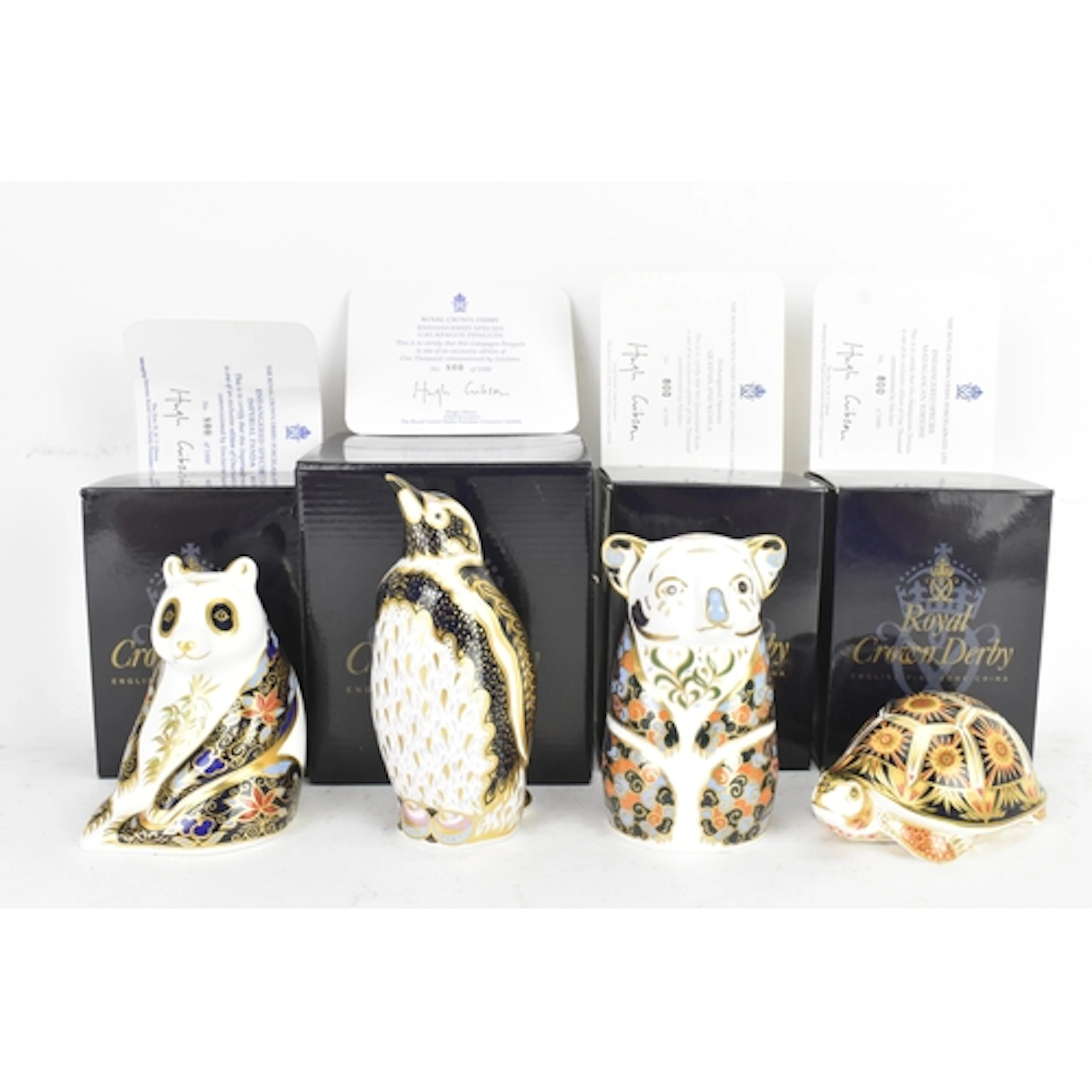 Four Royal Crown Derby paperweights, Endangered Species, to ...