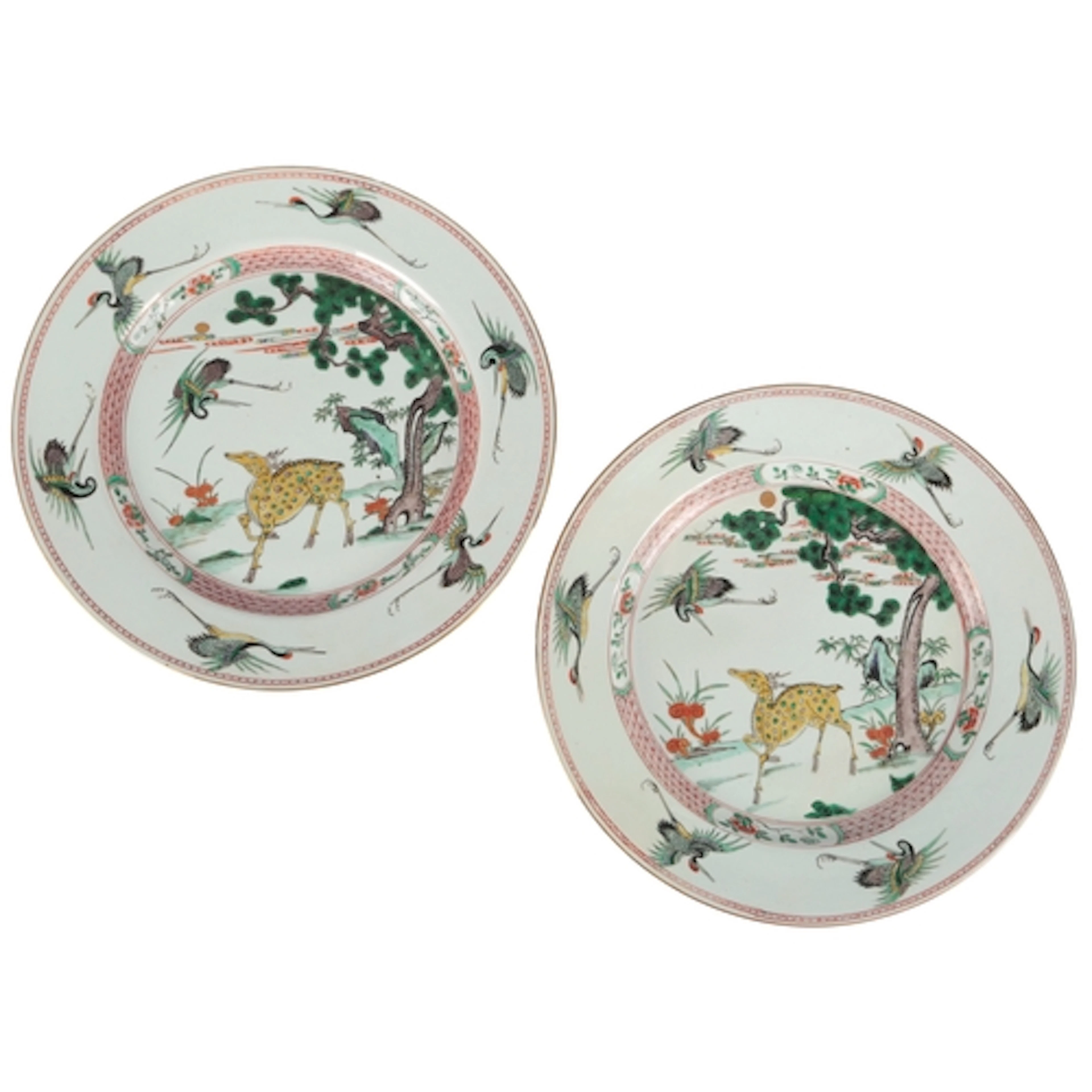 A pair of Chinese famille verte 'longevity' chargers, Kangxi...