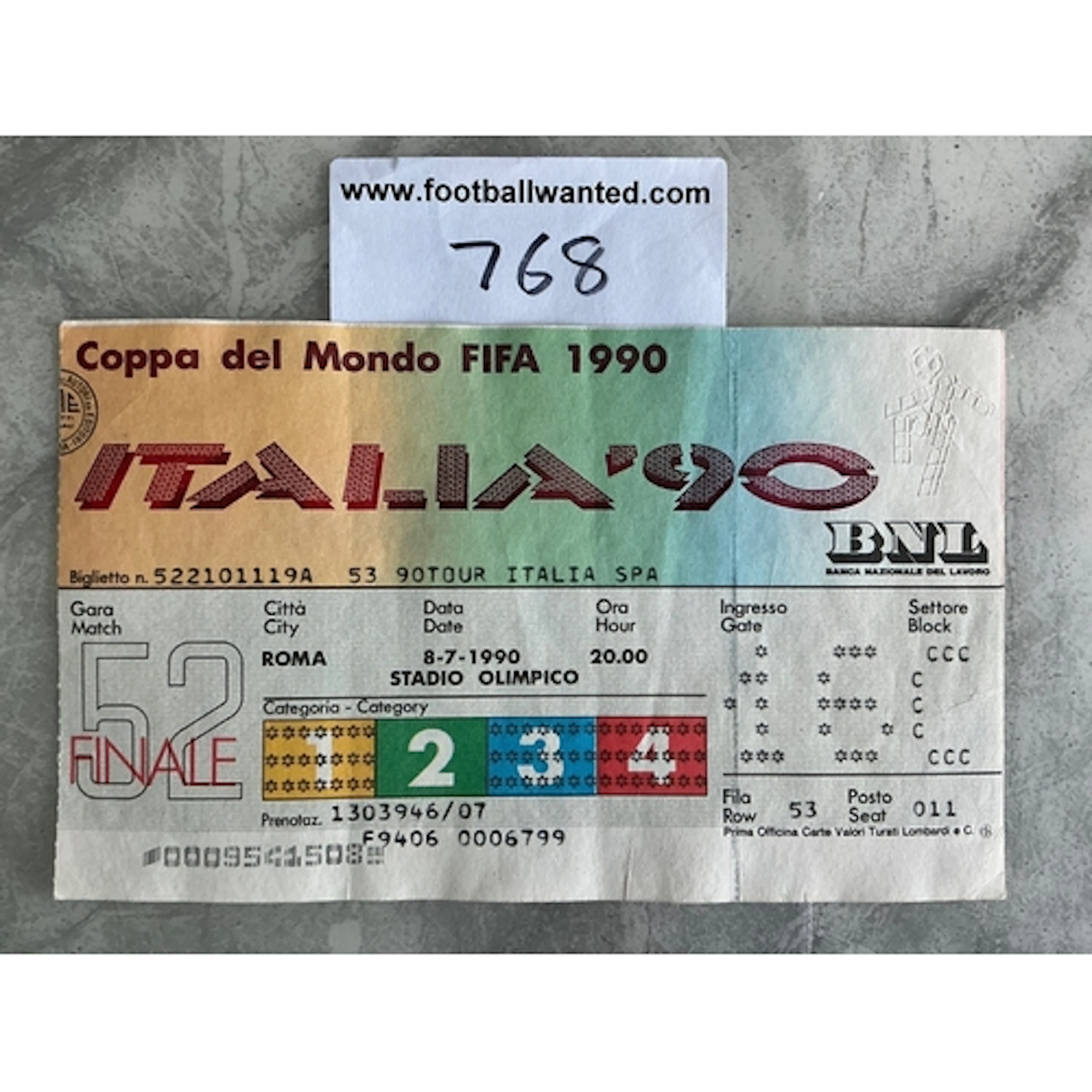 1990 World Cup Final Football Ticket: West Germany beat Mara...