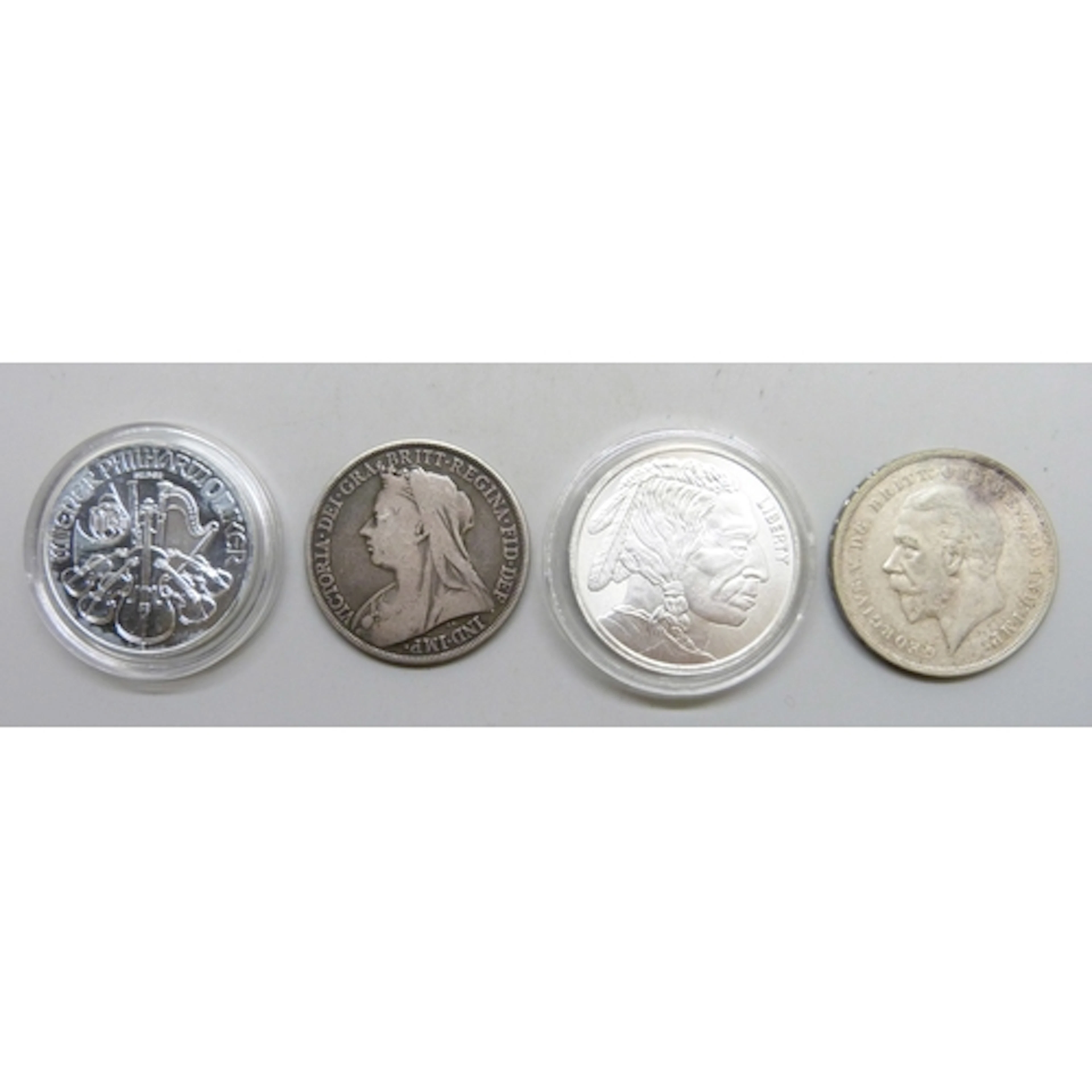 Coins - an 1895 Victorian silver crown, a 1 troy ounce .999 ...