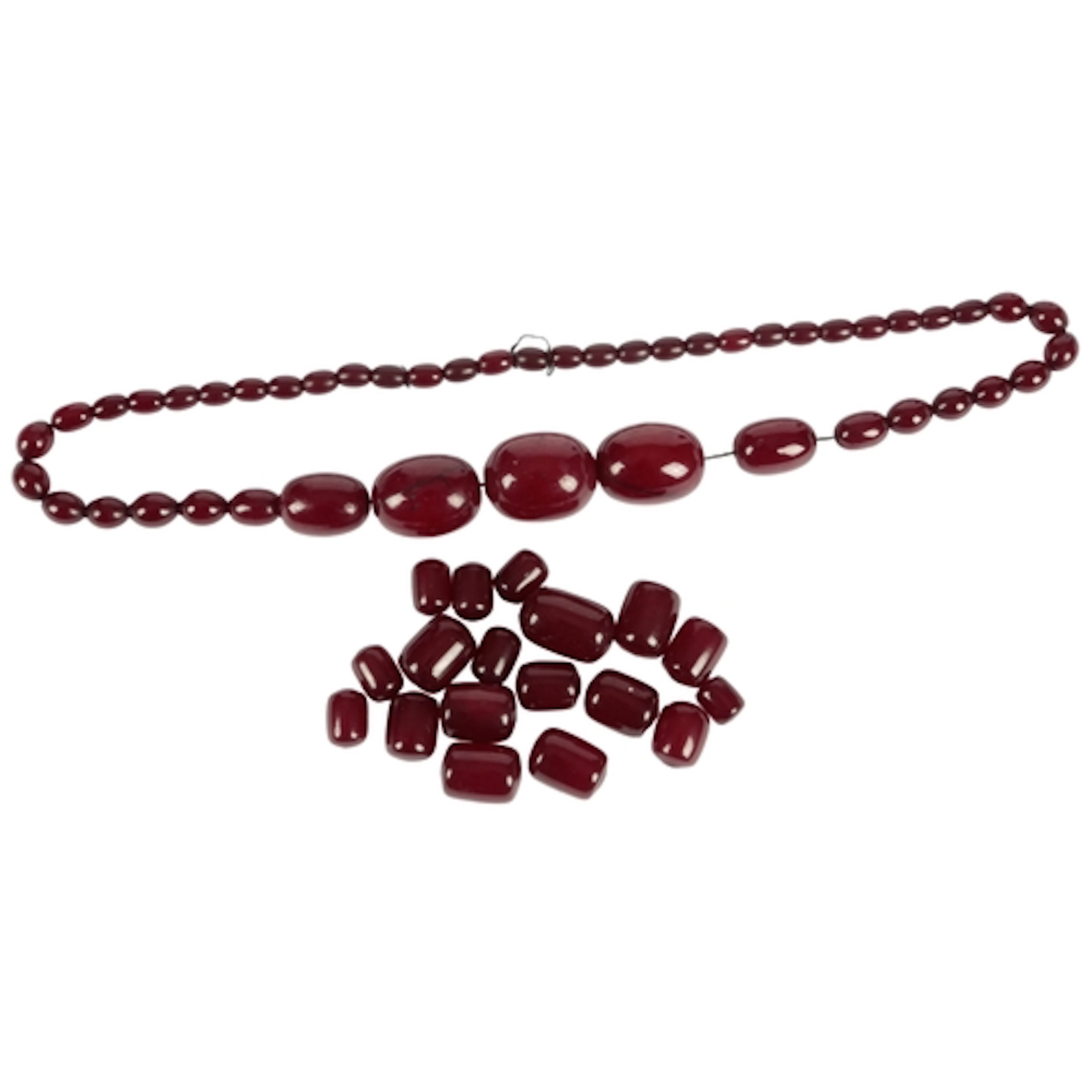 Simulated cherry amber beads (necklace and loose beads)...