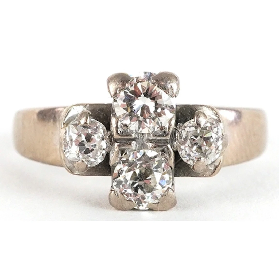 Unmarked white metal diamond cluster ring with old cut and r...