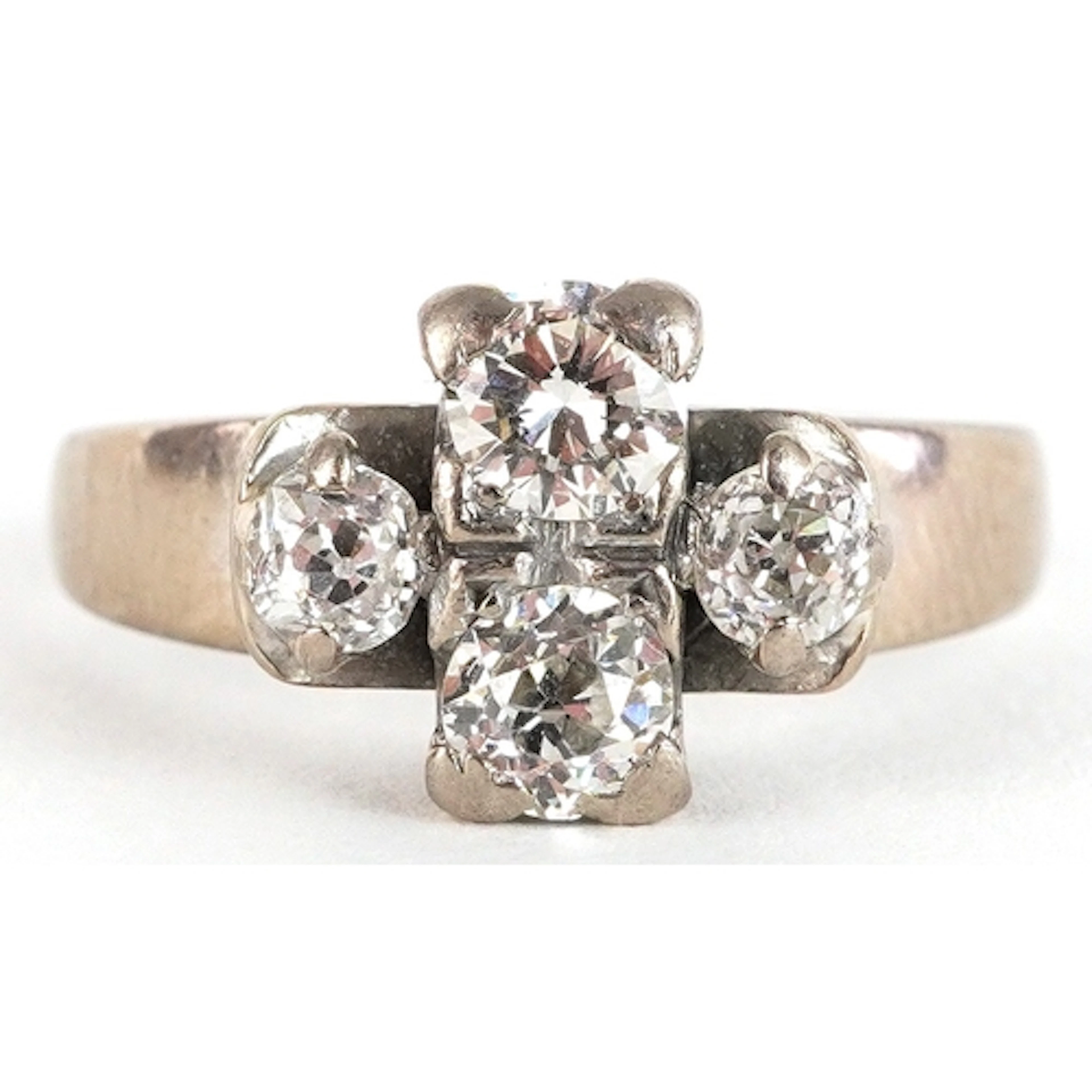 Unmarked white metal diamond cluster ring with old cut and r...