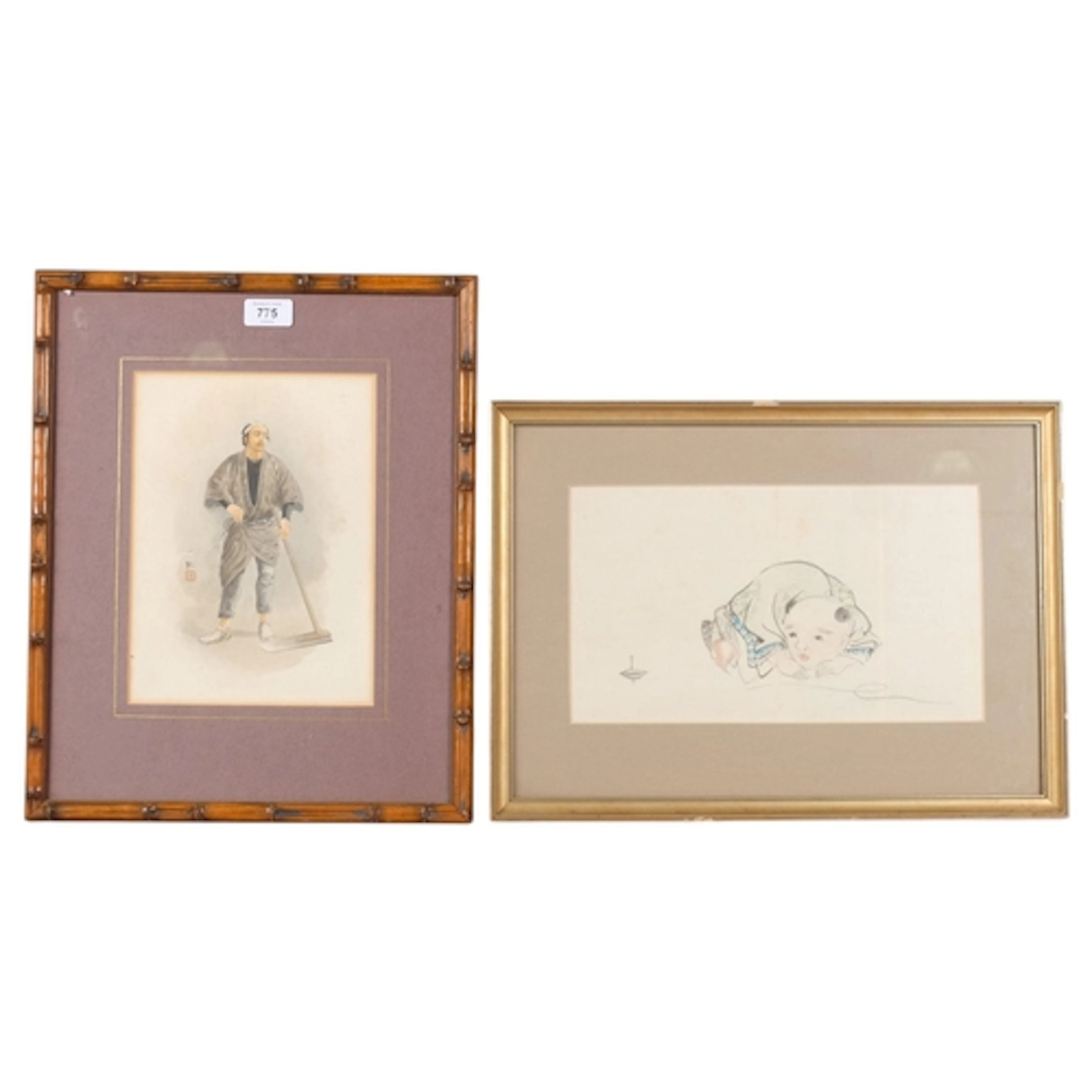 Japanese School, study of a peasant workman, watercolour on ...