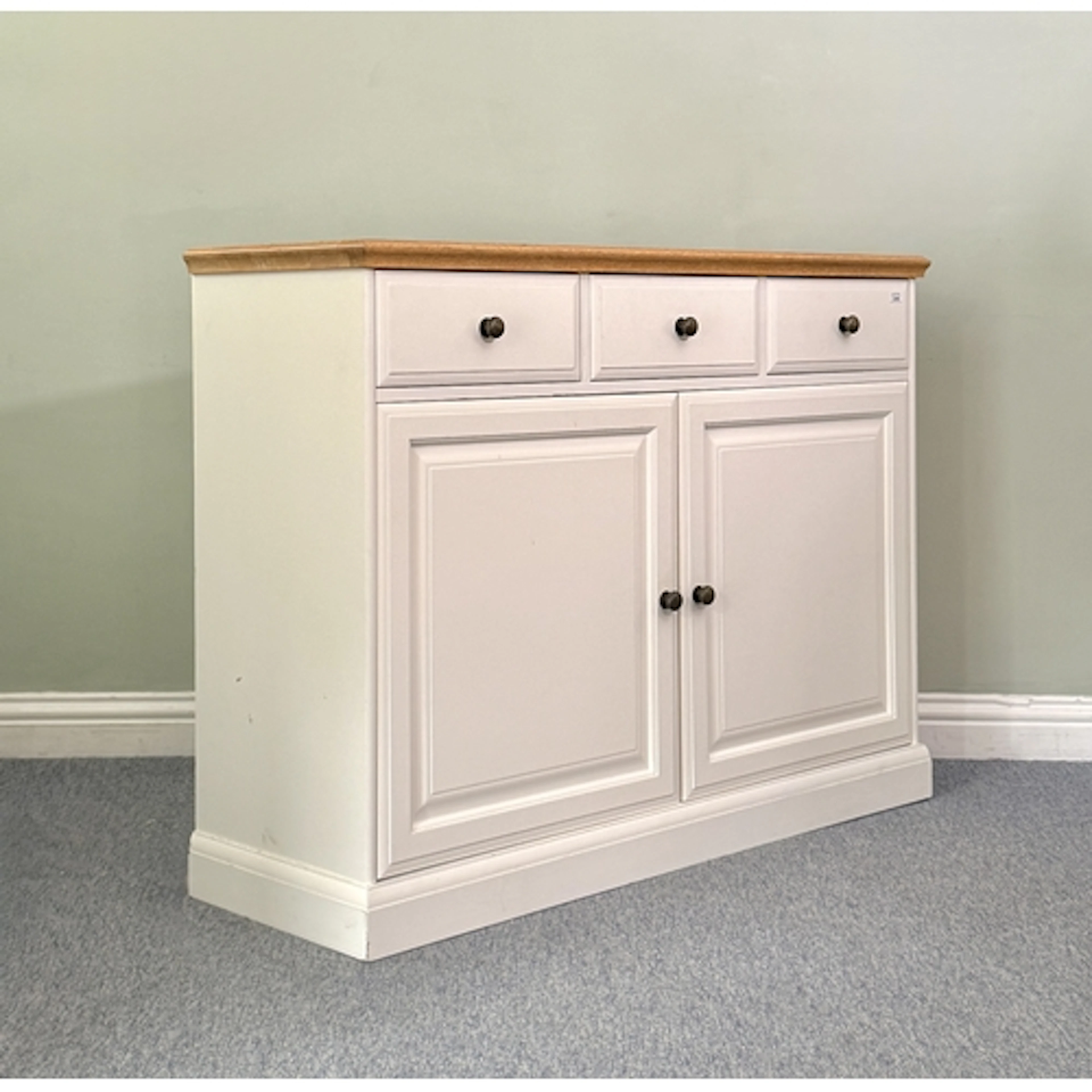 A modern light oak and white painted kitchen dresser base - ...