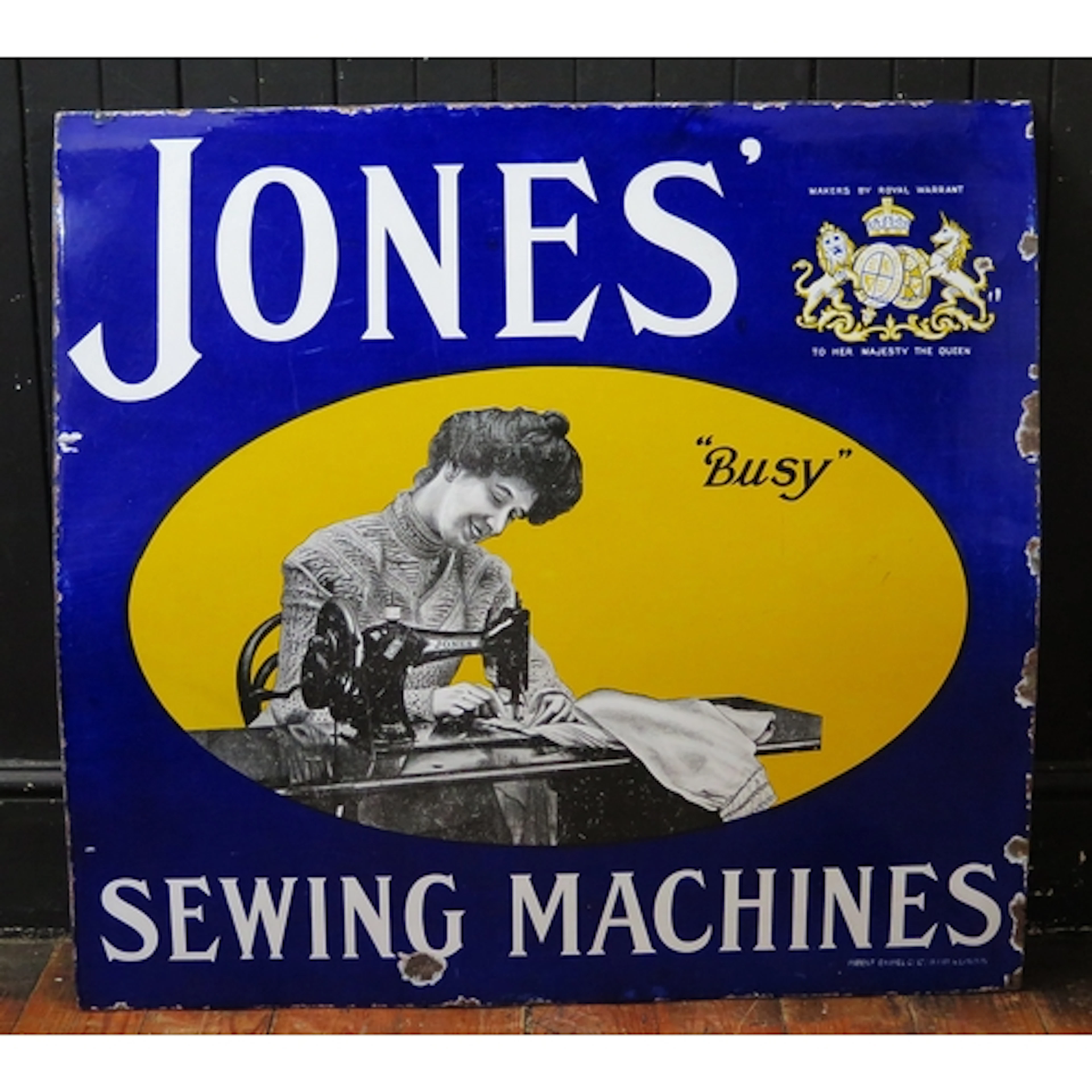 "Jones' Sewing Machines" - an enamel advertising sign, 81cm ...