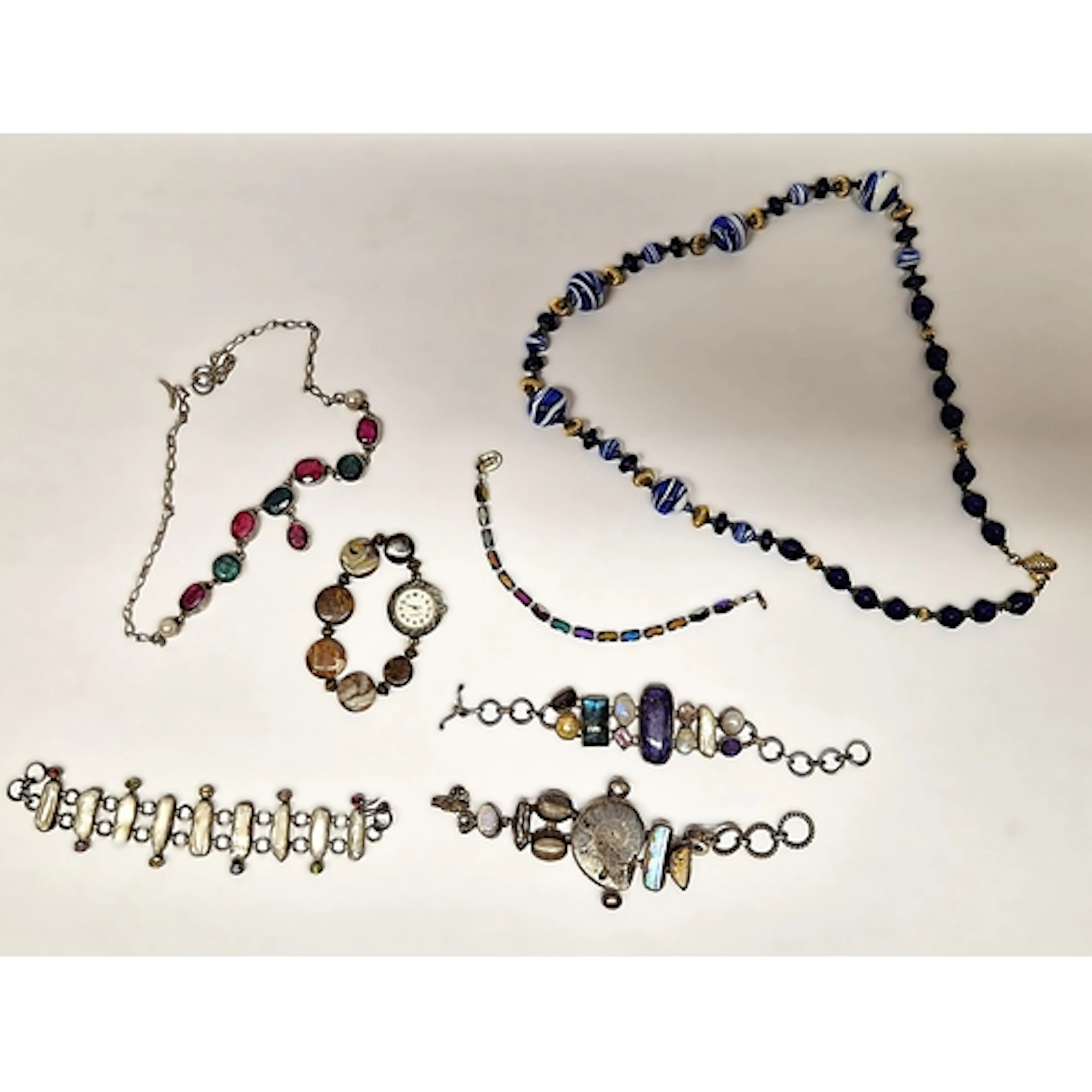 Group of agate and natural bead necklaces and bracelets,&nbs...