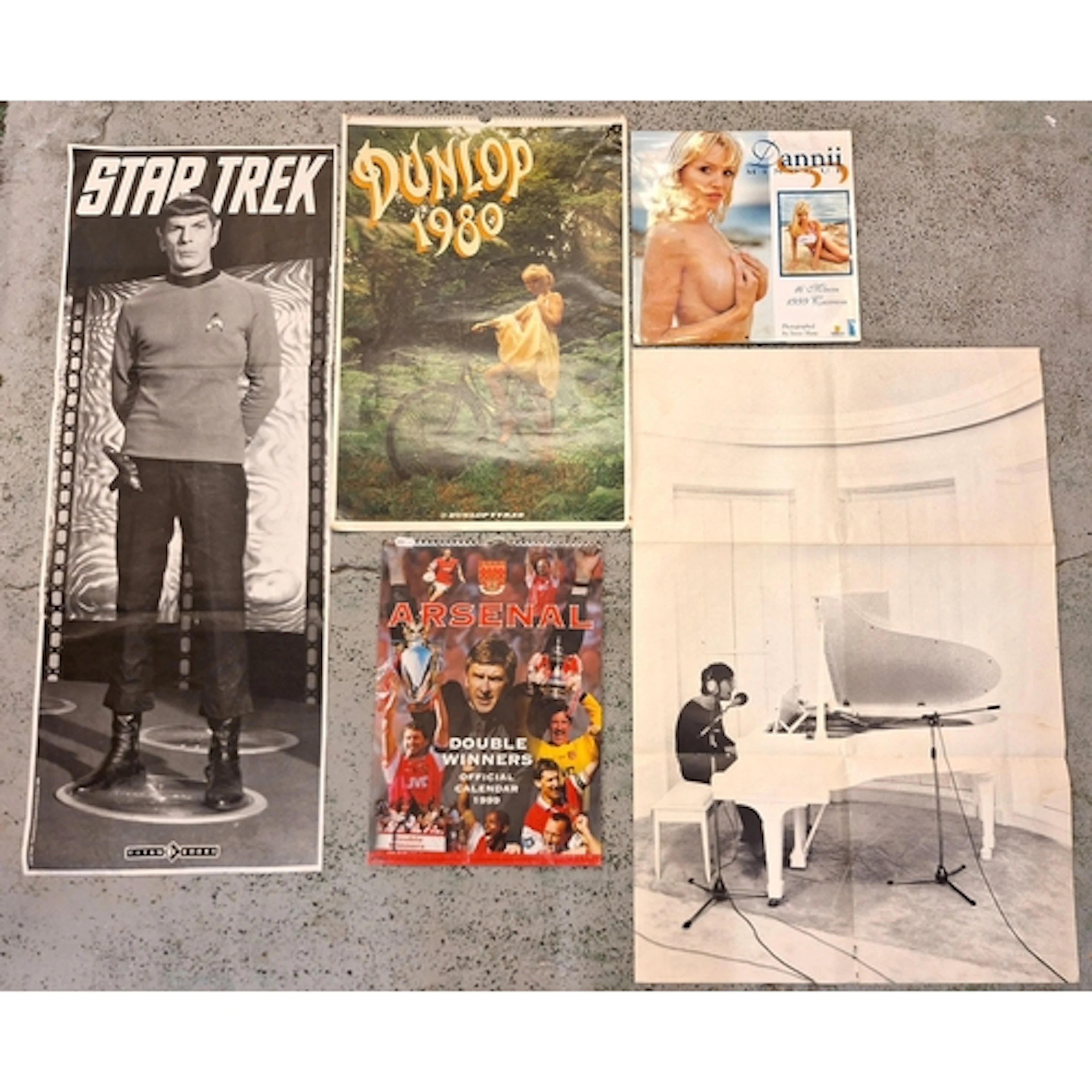 Vintage calendars incl. Dunlop 1980, Arsenal Double Winners ...