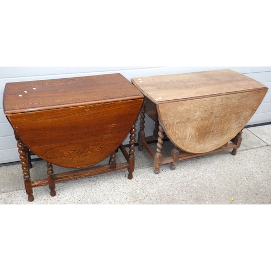 A 1930's barleytwist oak gateleg table together with a faded...