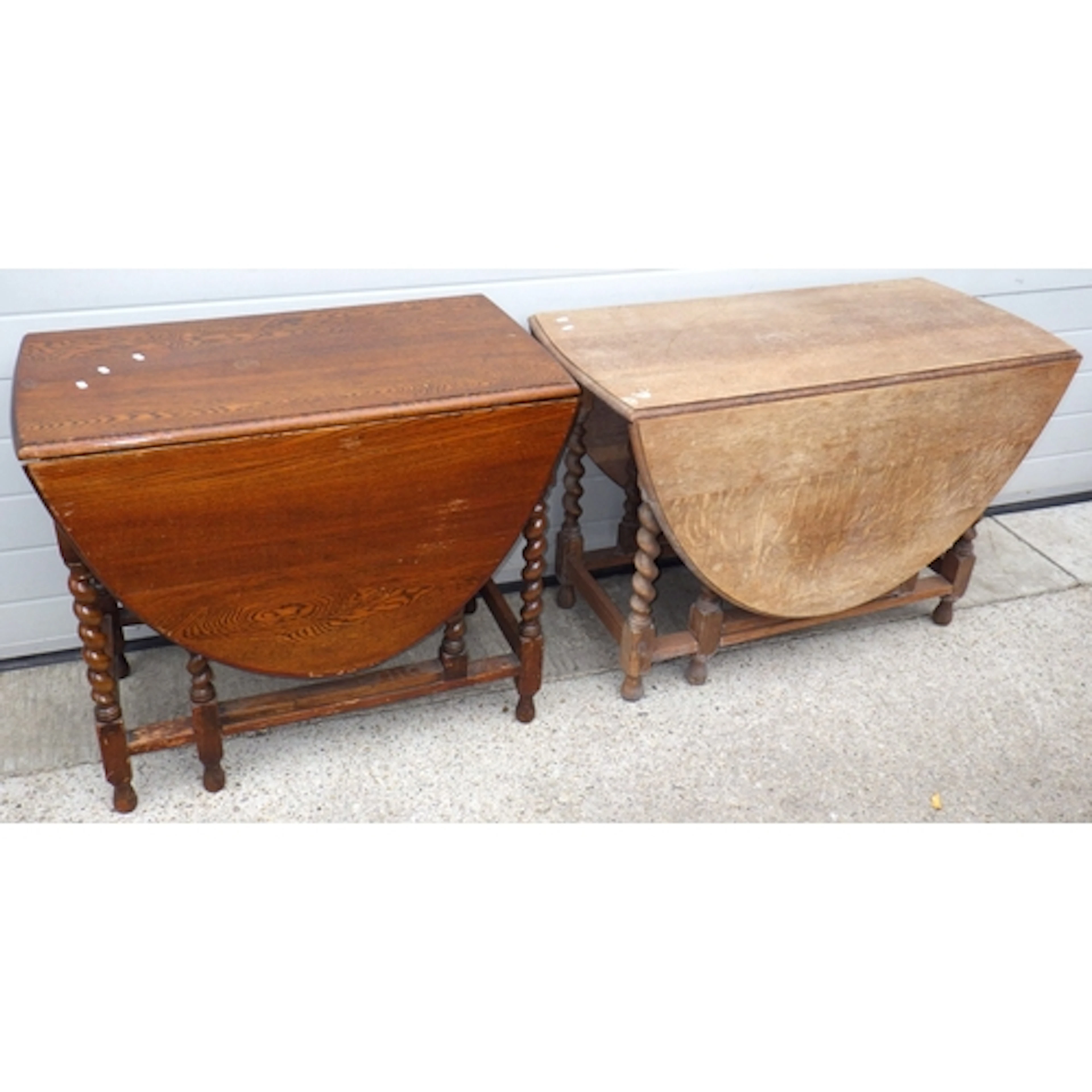A 1930's barleytwist oak gateleg table together with a faded...