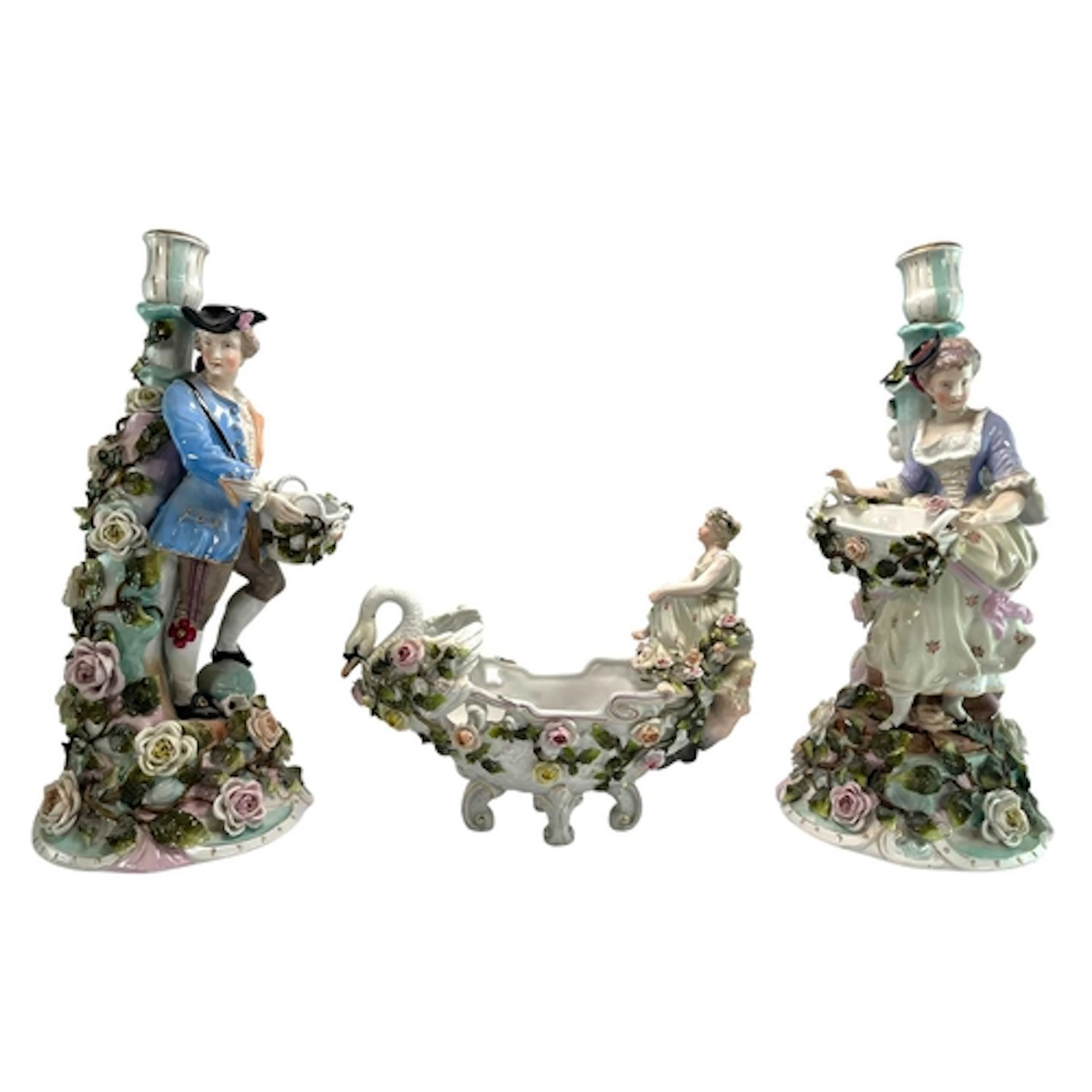 A pair of German Sitzendorf 19th century hand painted porcel...