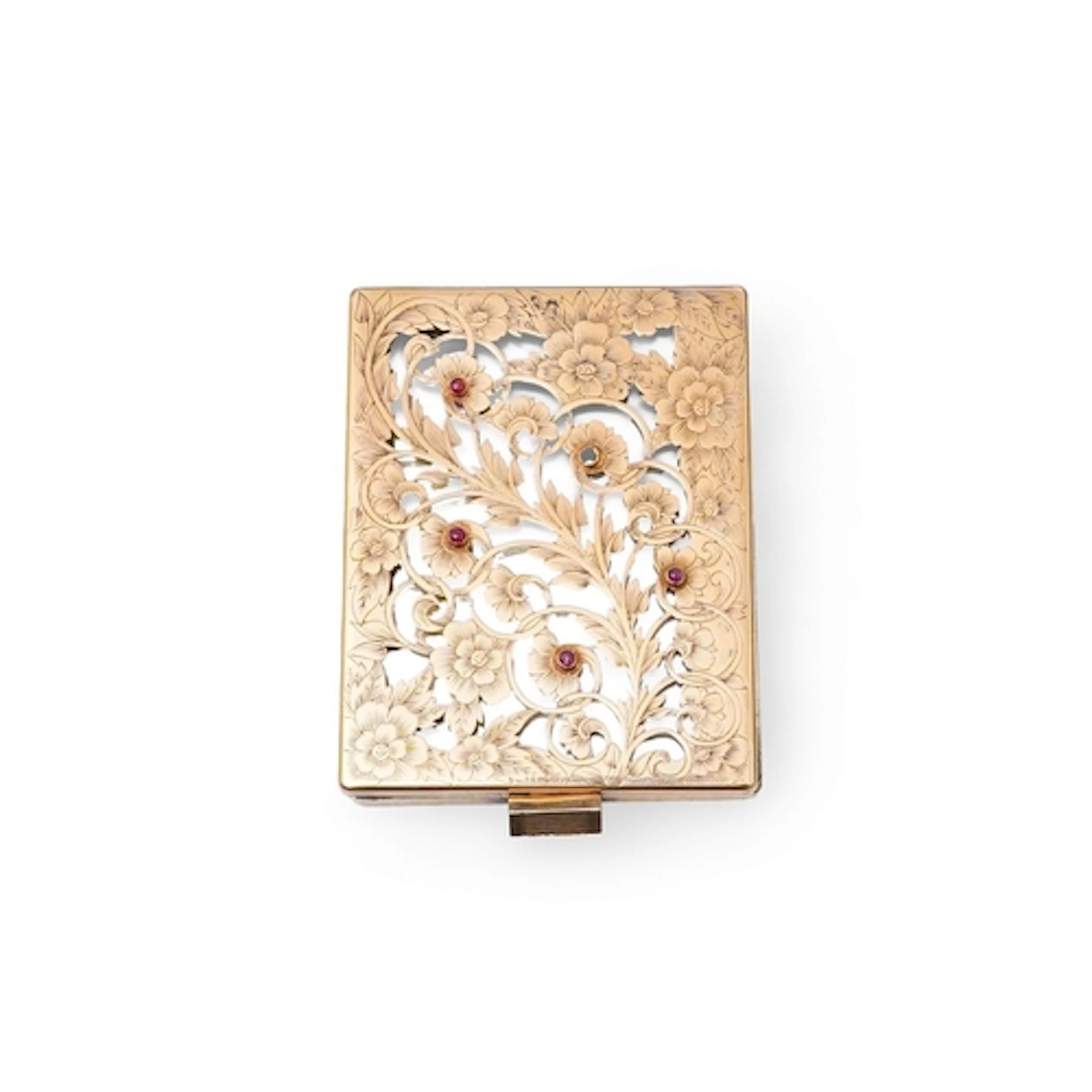 Boucheron, a silver gilt and ruby vanity case, France, 1940s...
