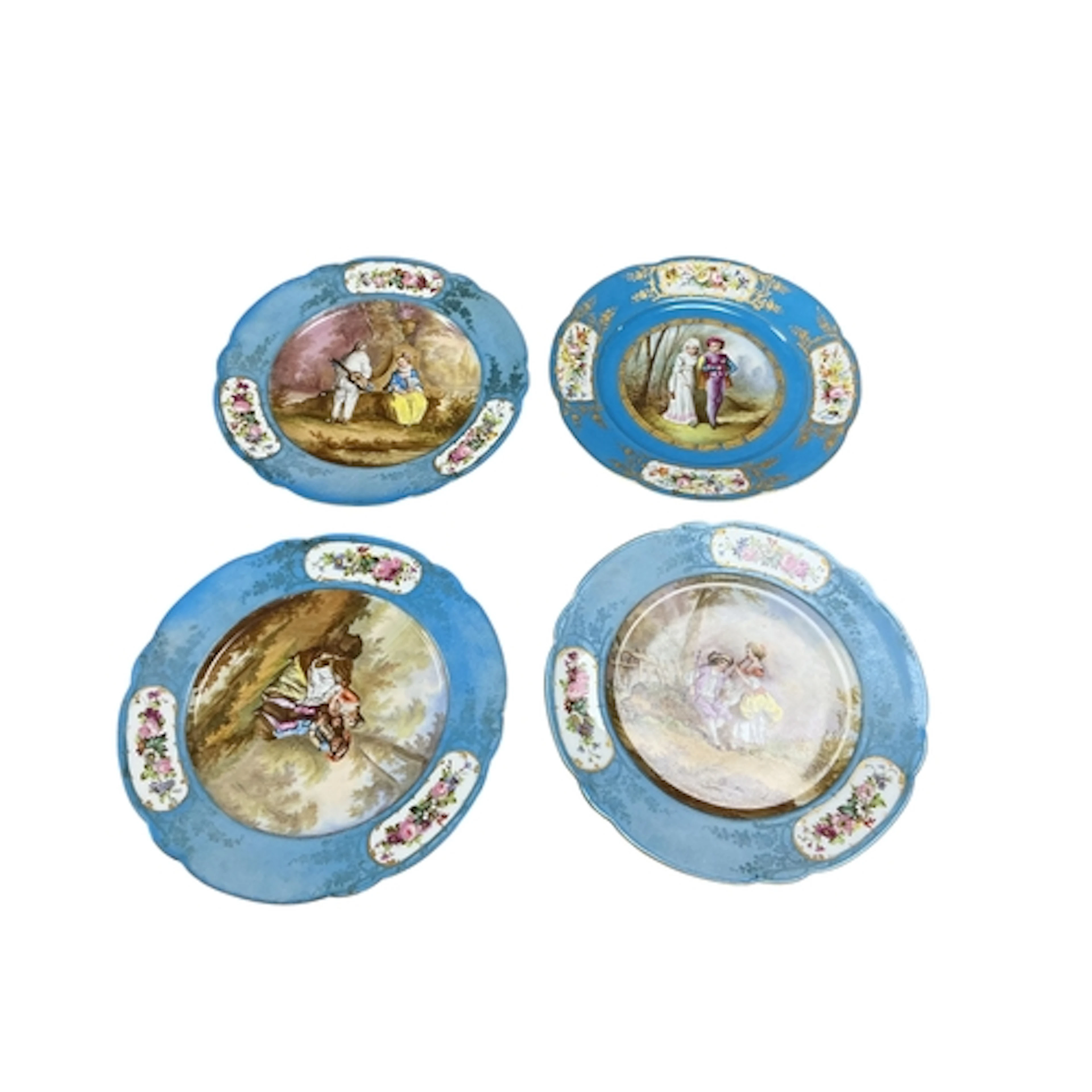 Four Sevres style porcelain figure painted plates, 19th cent...