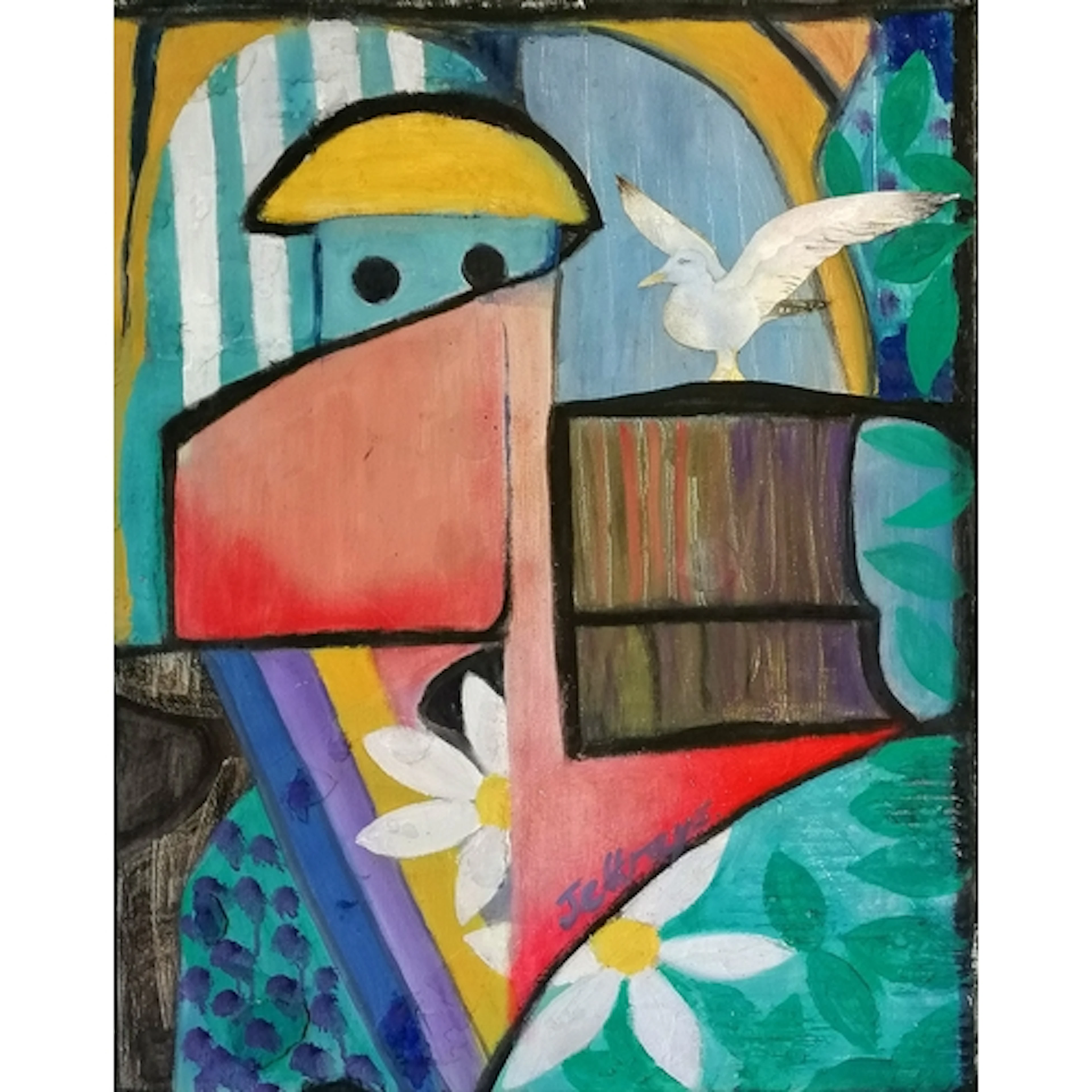 Contemporary painting mixed media on canvas 41cm x 51cm sign...