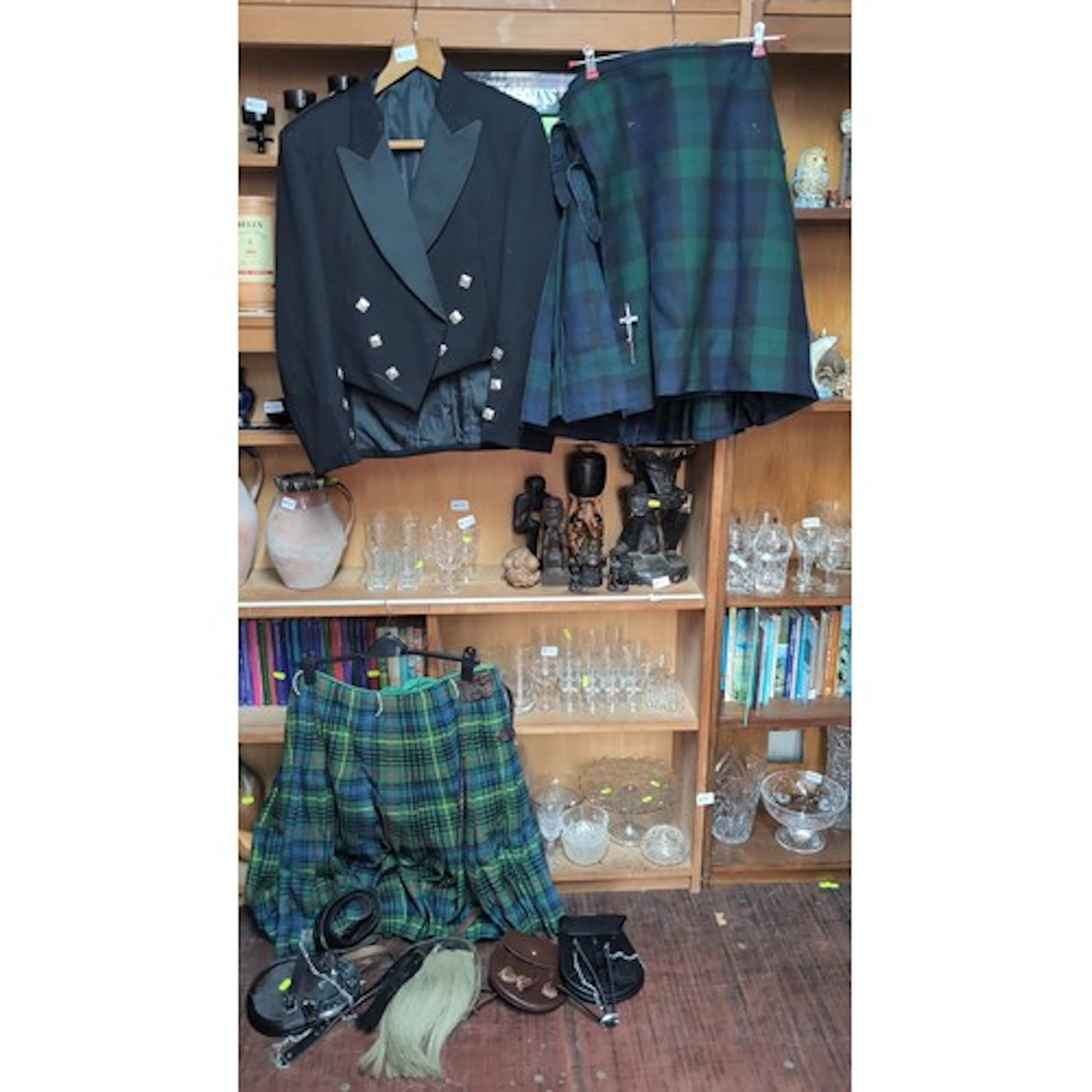 A gentleman’s Highland dress ensemble comprising a black dou...