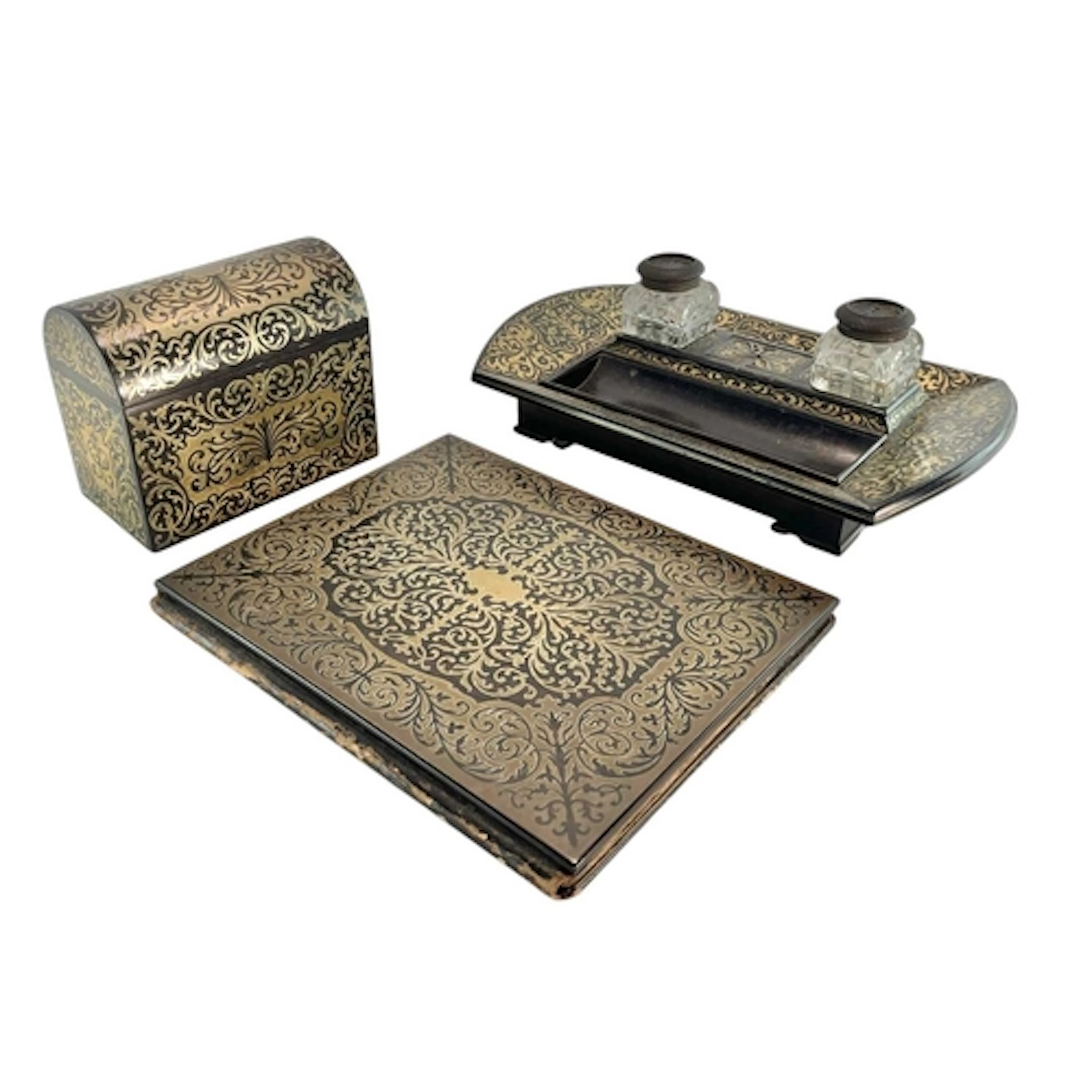 A 19th century brass inlaid and coromandel writing desk suit...