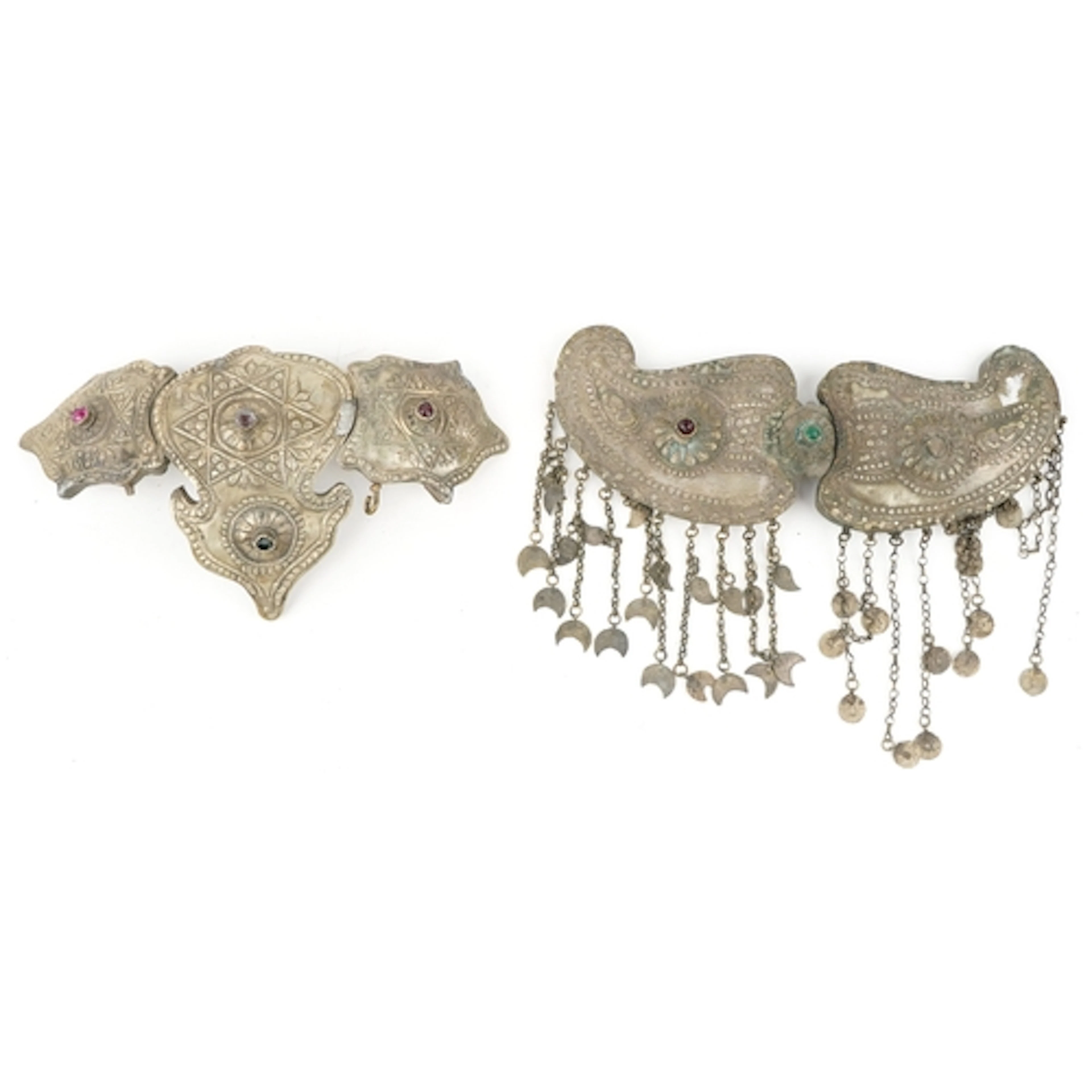A 19th Century Turkish Ottoman white metal belt buckle, engr...