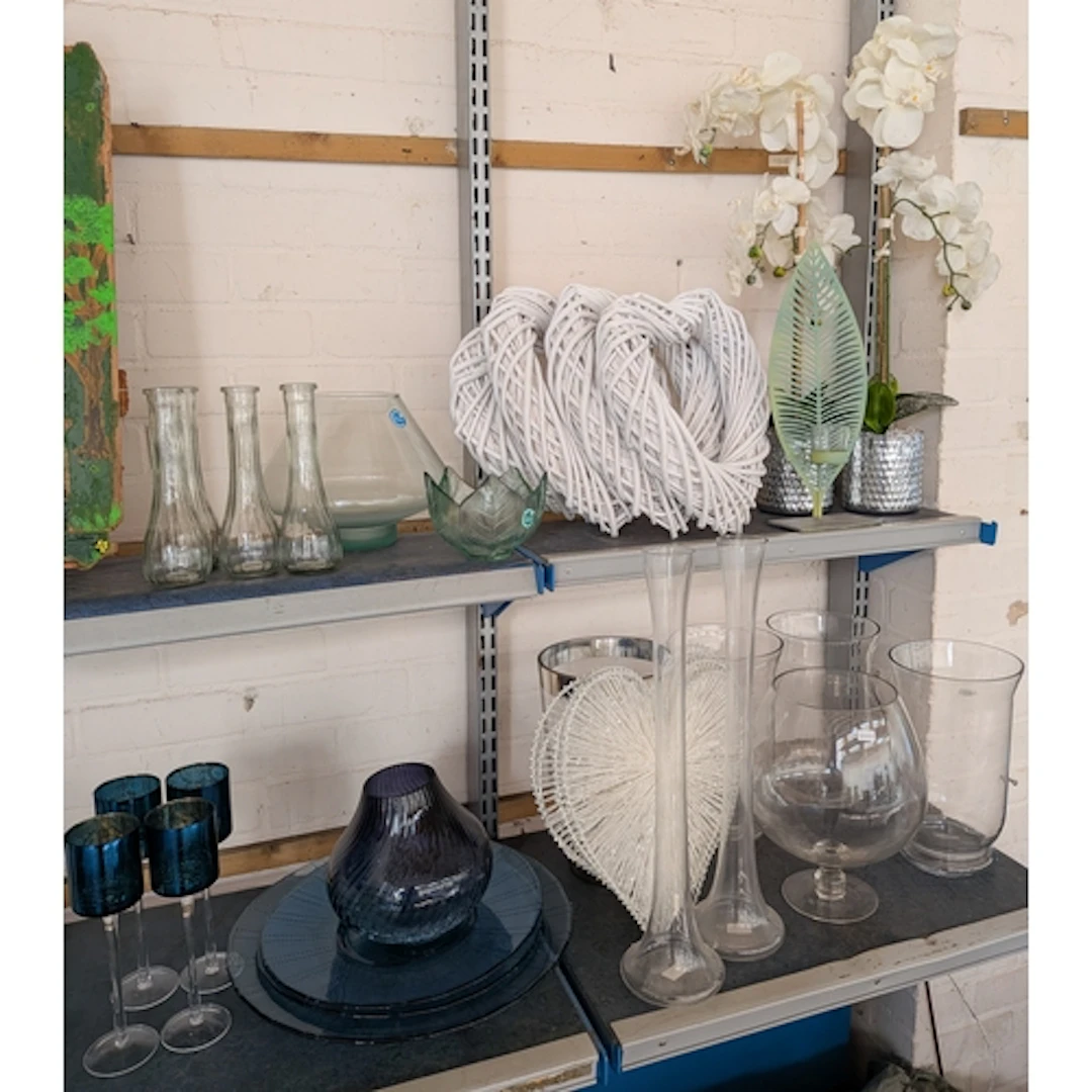 Modern home wares to include large glass vases, blue glass w...