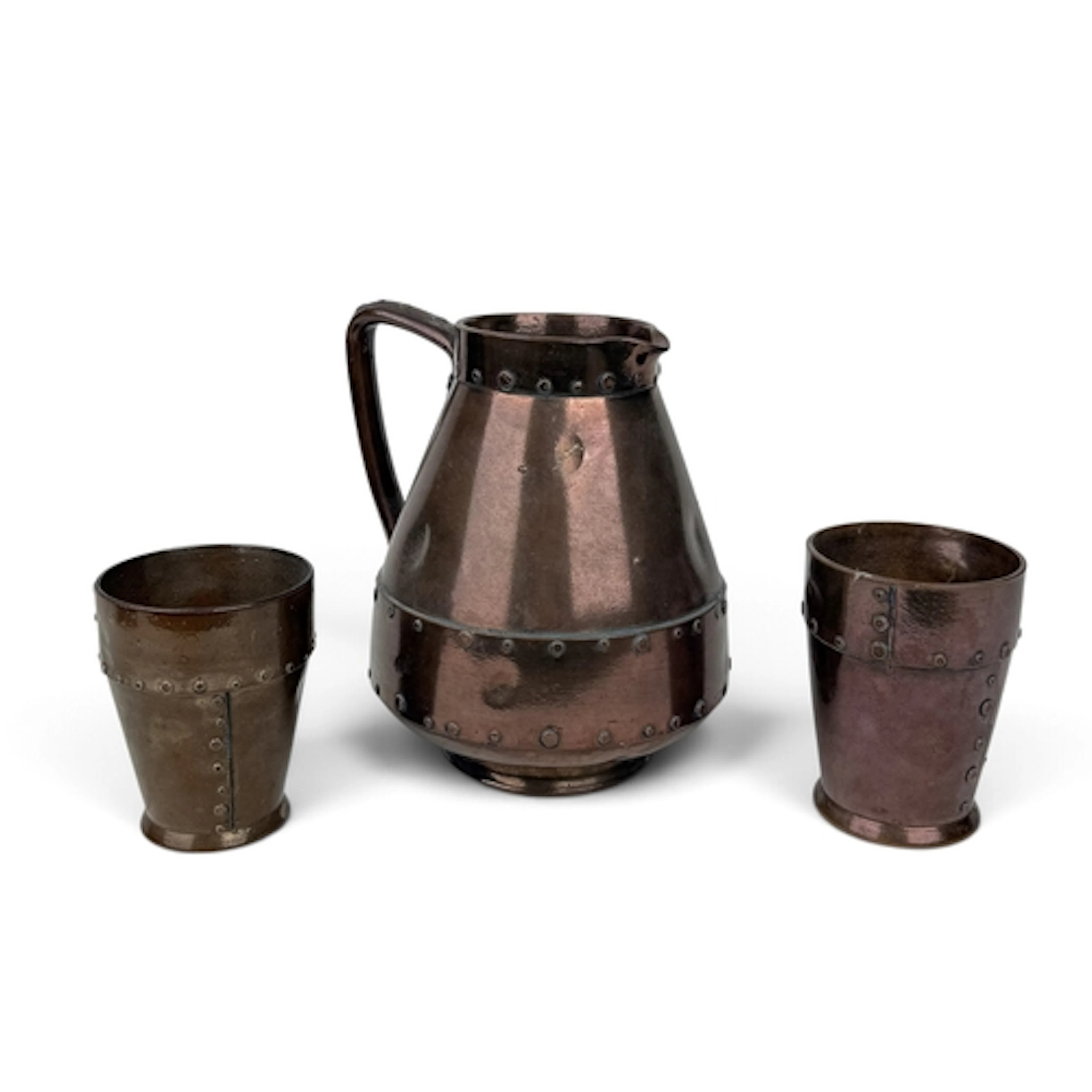 A DOULTON LAMBETH SILICON WARE JUG AND TWO TUMBLERS, CIRCA 1...
