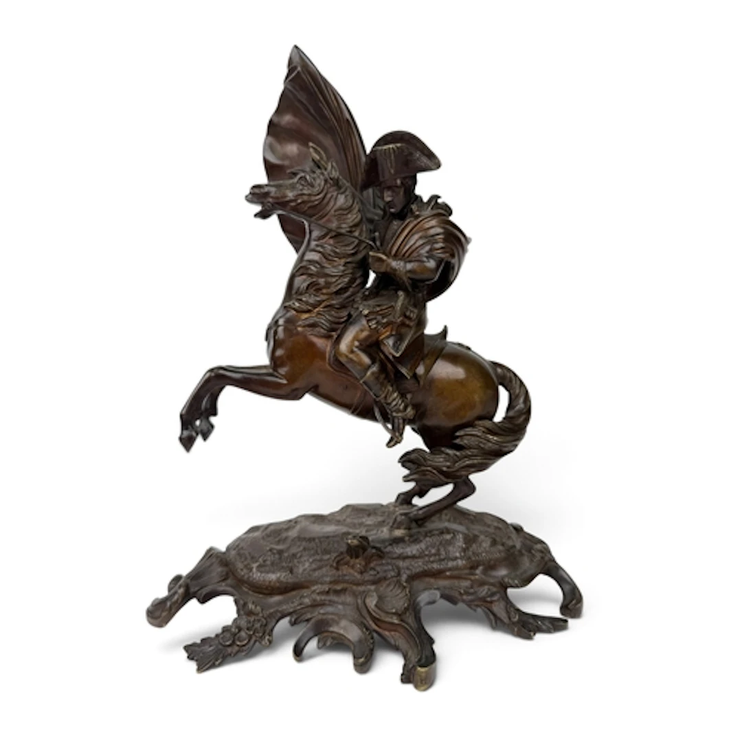 A 19TH CENTURY BRONZE SCULPTURE OF NAPOLEON ON HORSEBACK 27c...