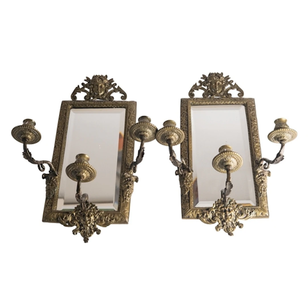 A pair of brass three light girandoles in Louis XIV style, l...