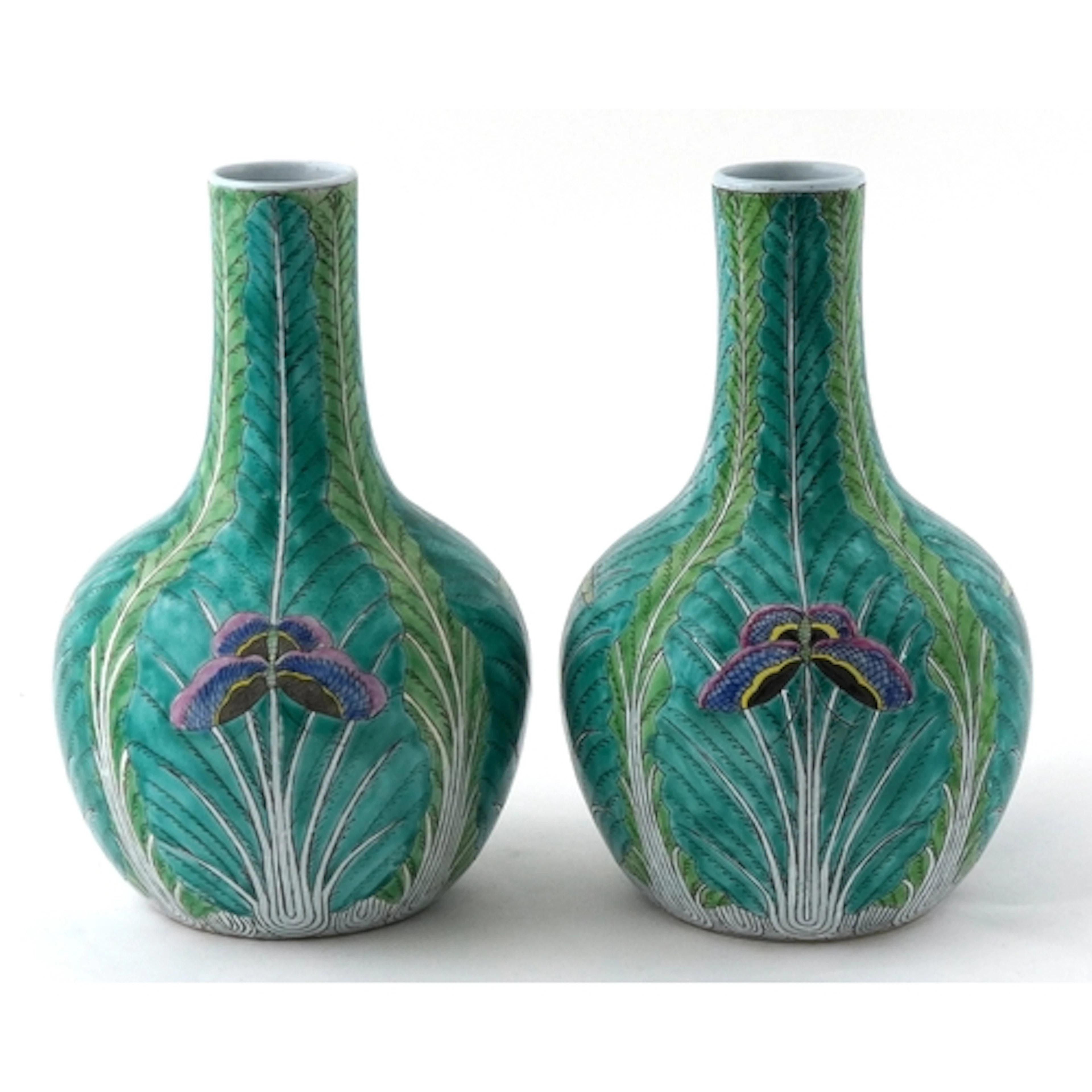 Pair of Chinese porcelain vases hand painted with butterflie...