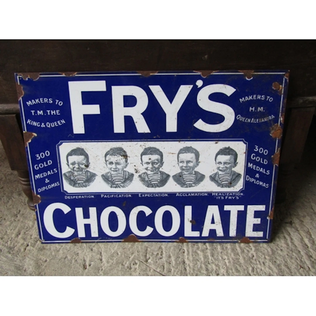 Large Frys Chocolate Advertisement Enamel on Metal Sign Appr...