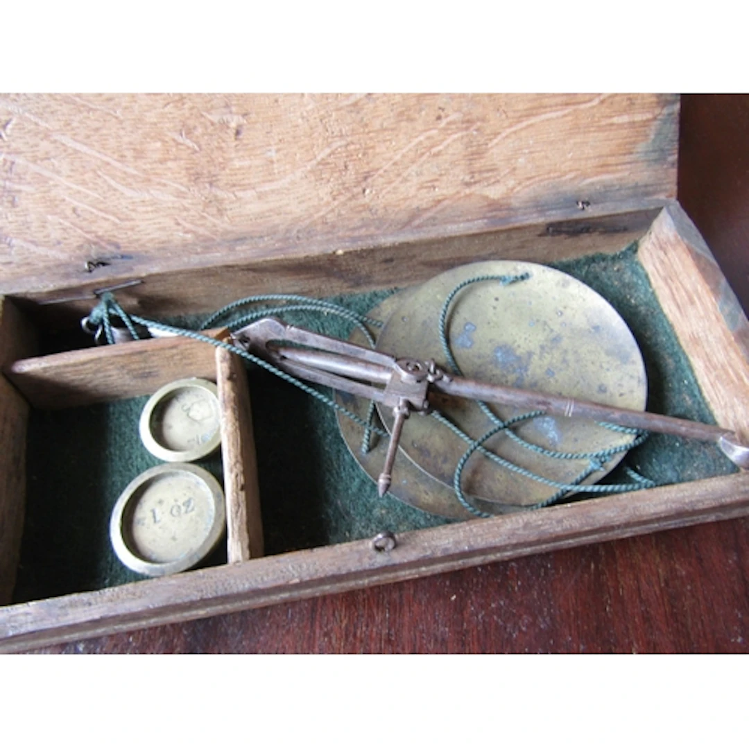 Antique Gold and Silver Travel Weighing Scales Contained Wit...