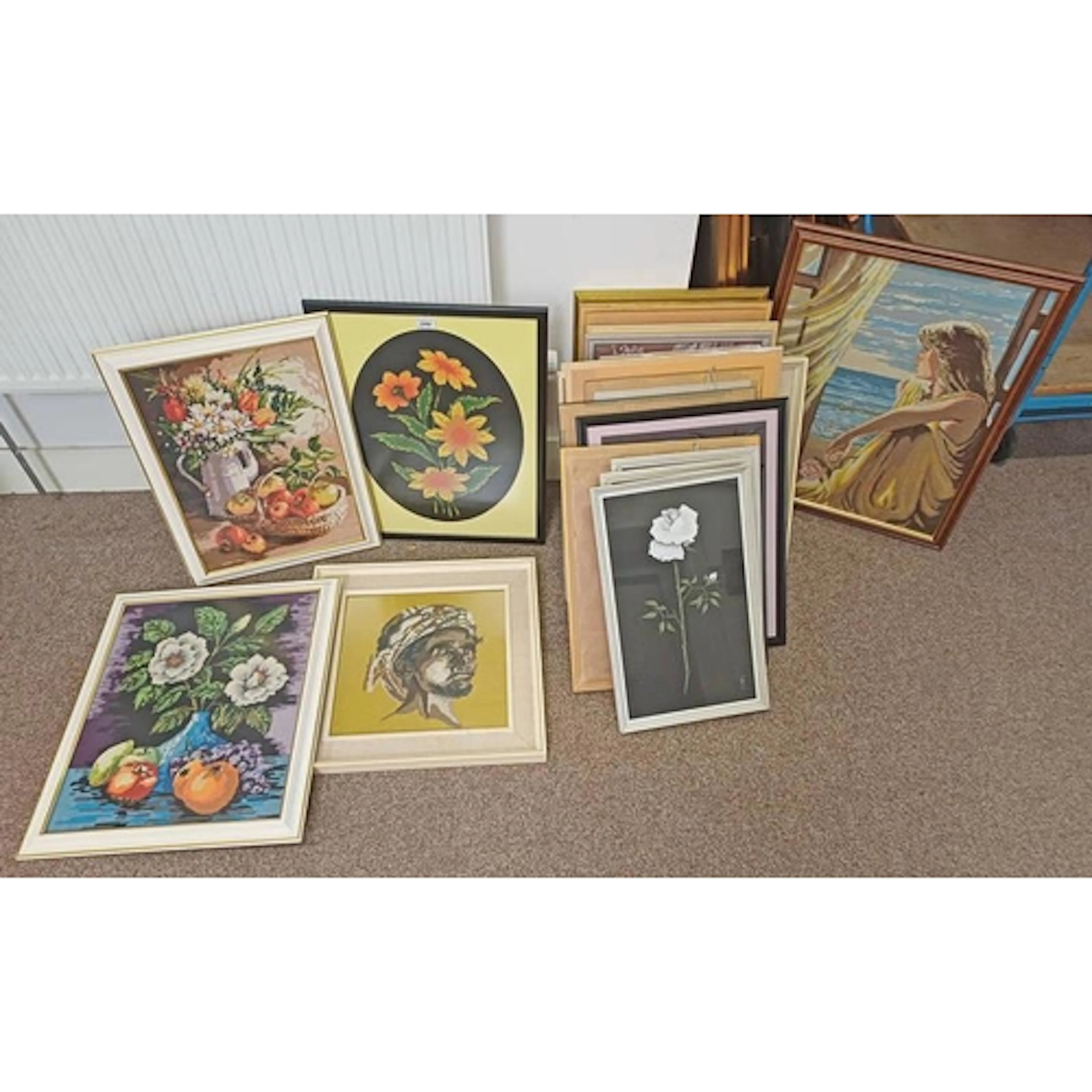LARGE SELECTION OF EMBROIDERY PICTURES OF VARIOUS SCENES, LA...