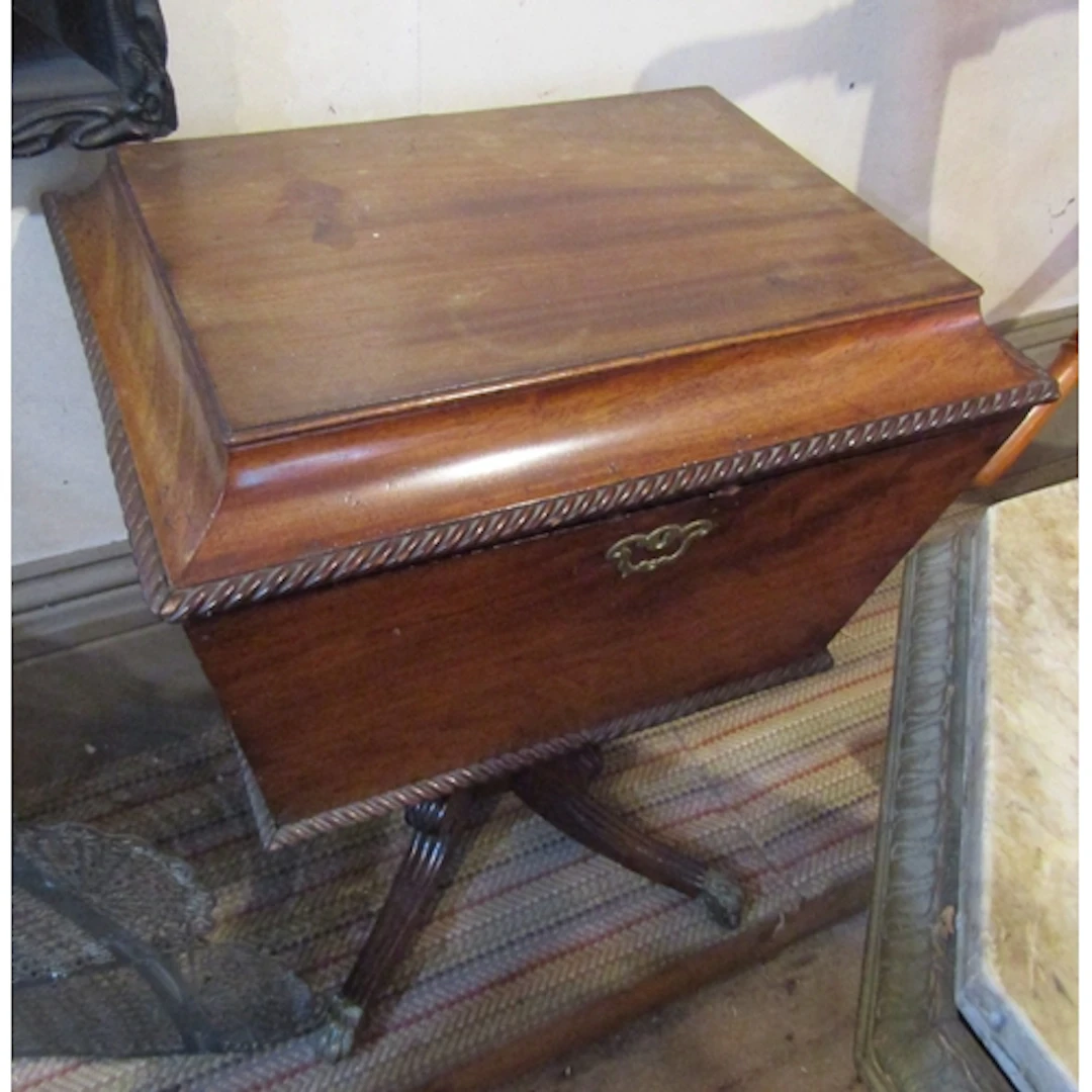 William IV Mahogany Cellarette Quatrefoil Base Brass Lion Pa...