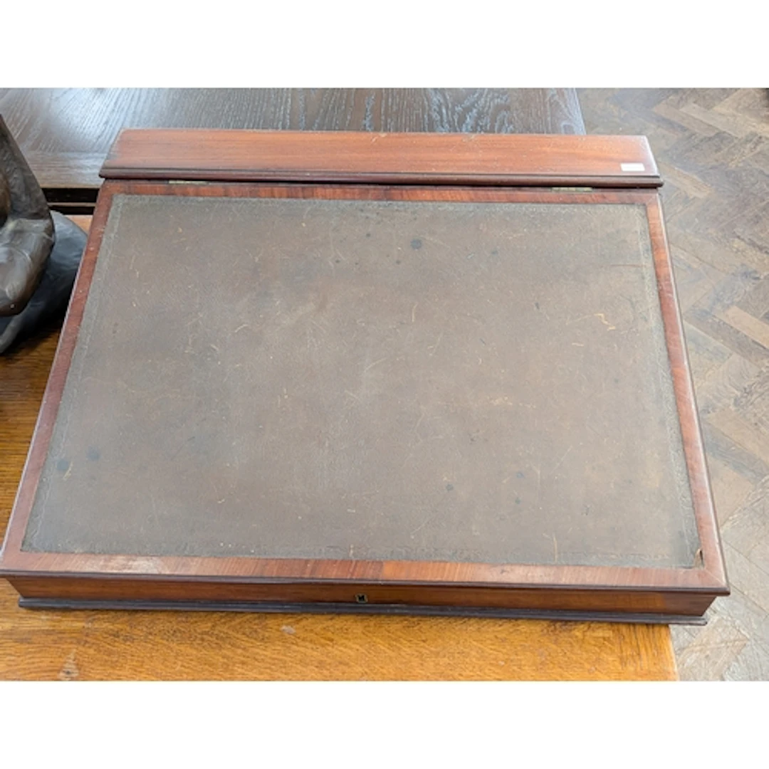 Victorian mahogany lift top table top writing slope