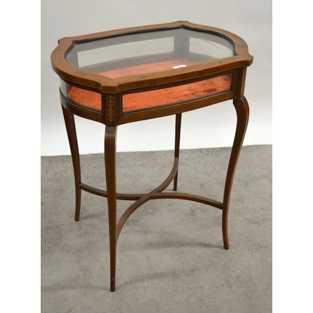 Edwardian mahogany and marquetry inlaid bijouterie cabinet, ...